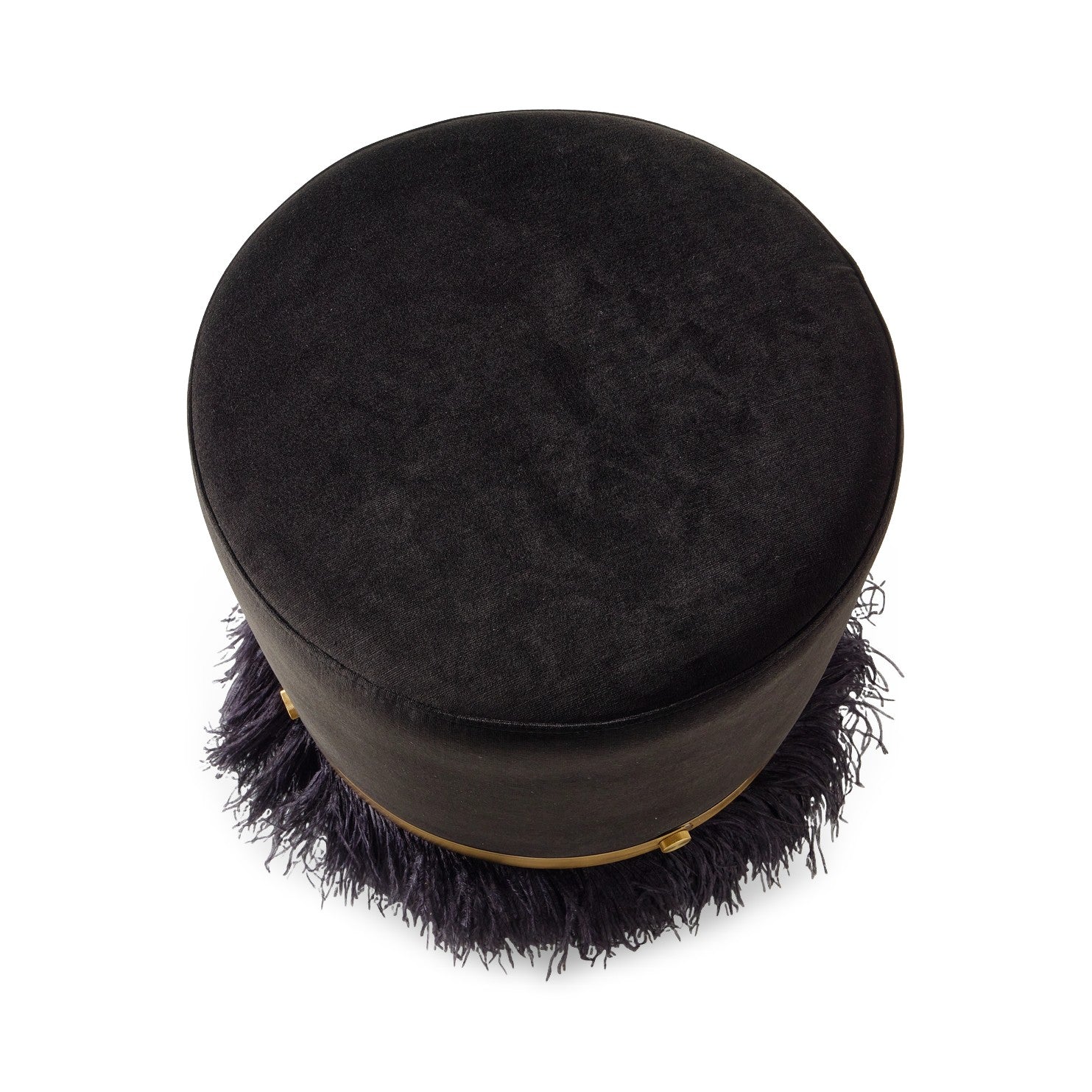 Ostrich Fluff Pouf Ottoman - Black Velvet / Black Feather