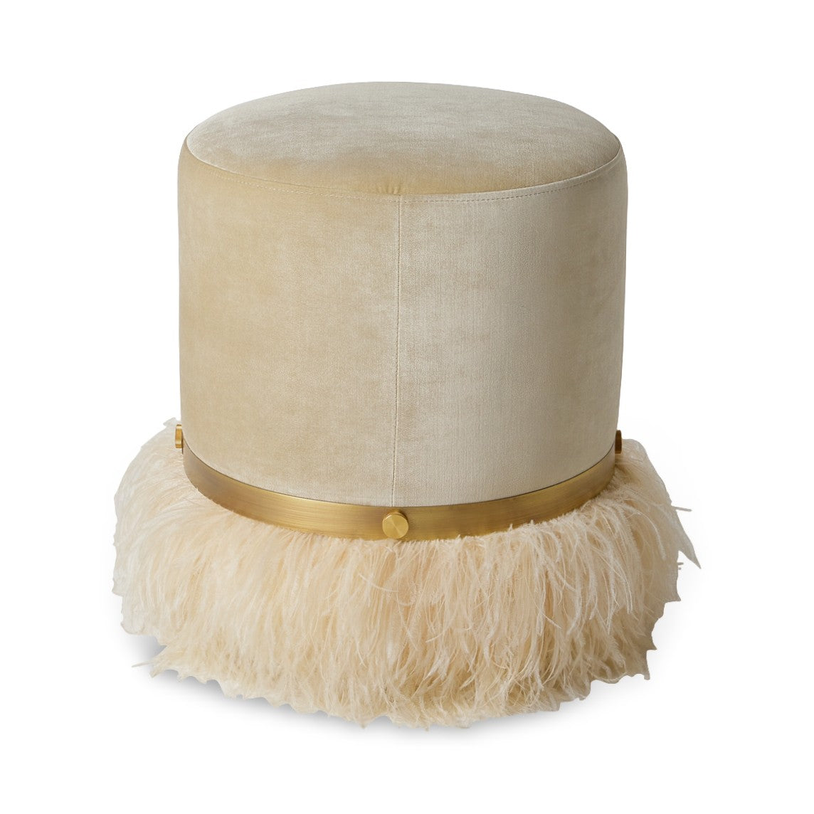 Ostrich Fluff Pouf Ottoman - Porcelain Velvet / Cream Feather