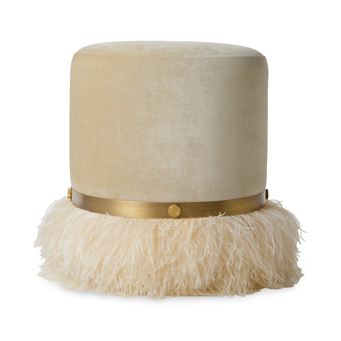 Ostrich Fluff Pouf Ottoman - Porcelain Velvet / Cream Feather