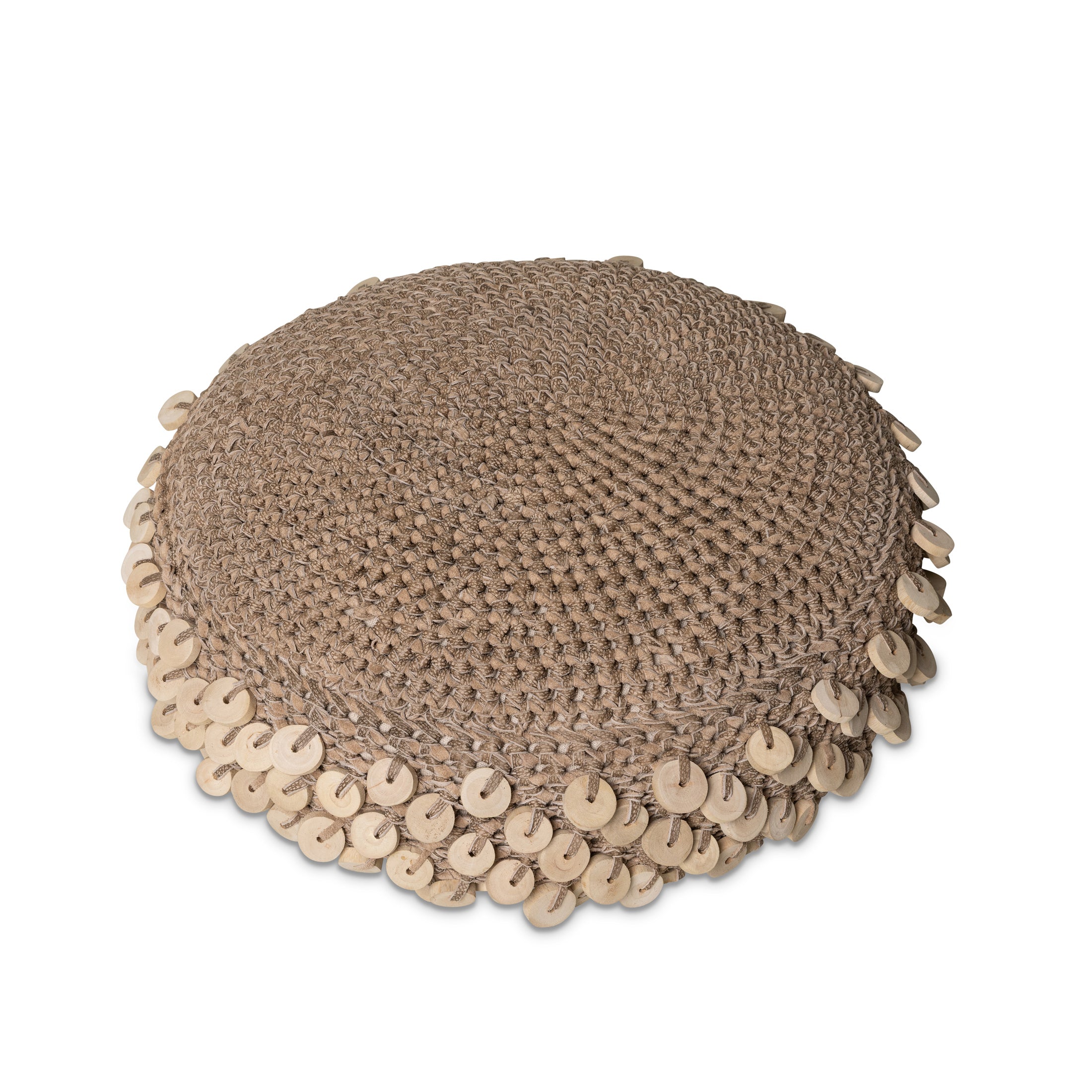 Chobe Crocheted Pebble Ottoman Set w/ Wood Discs
