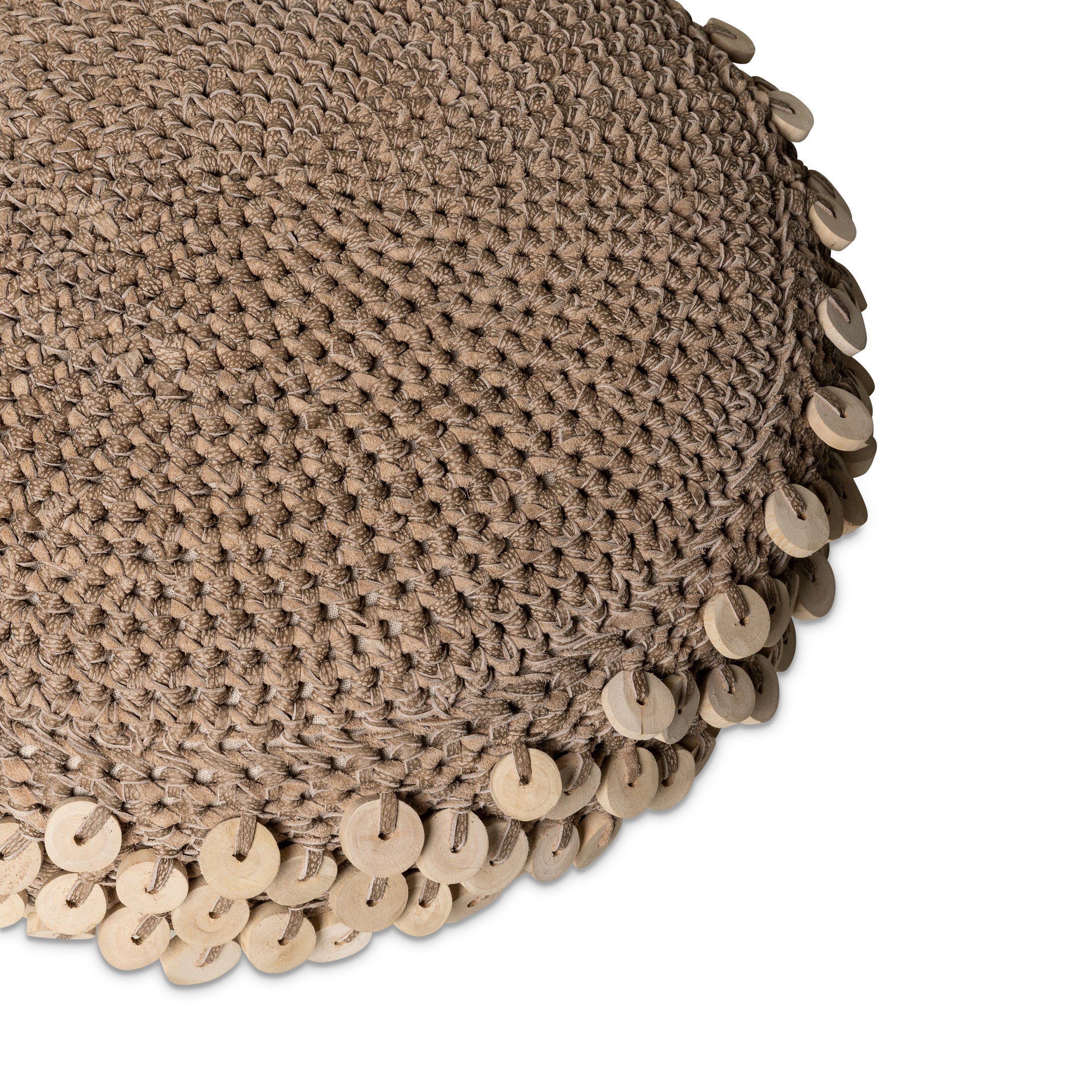 Chobe Crocheted Pebble Ottoman Set w/ Wood Discs