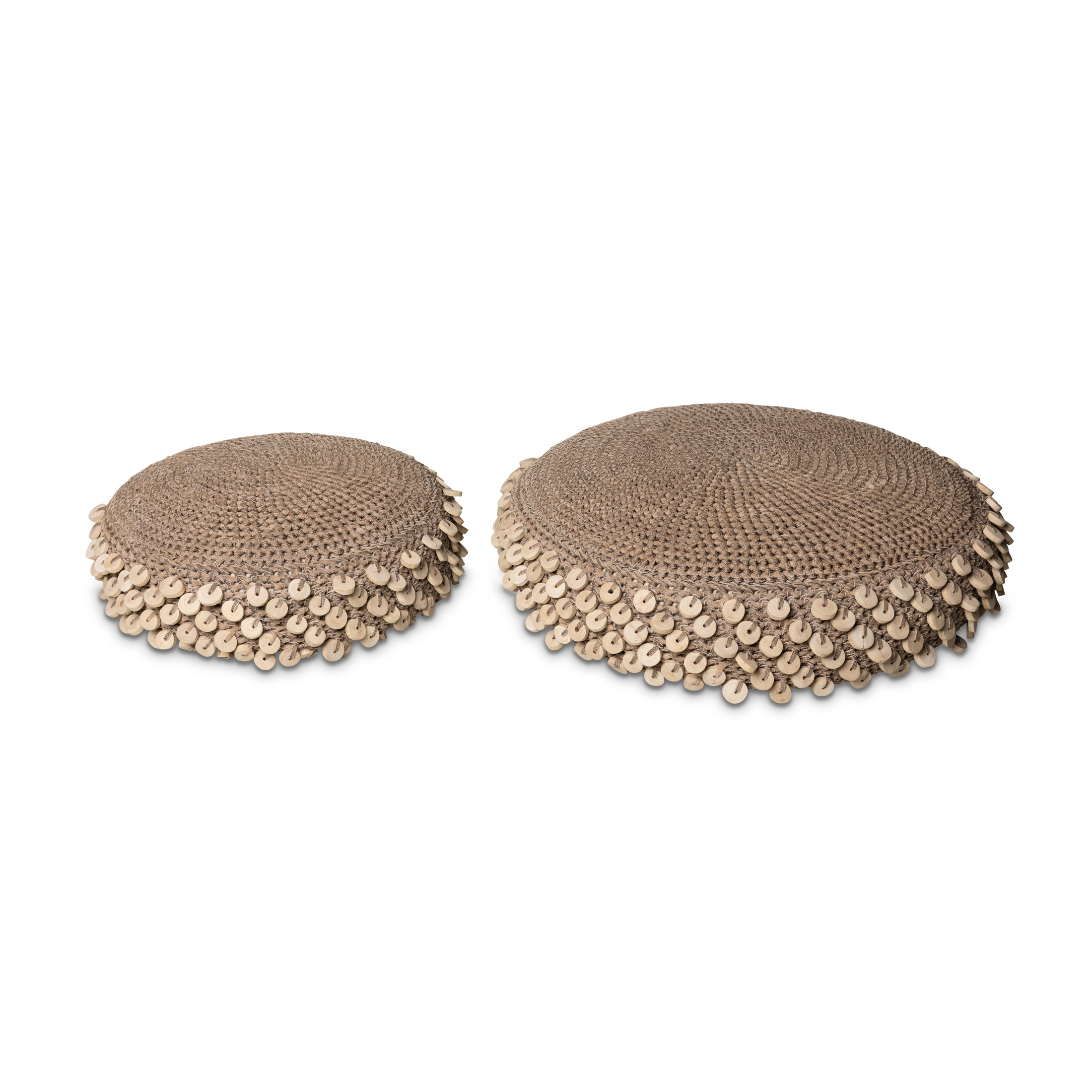 Chobe Crocheted Pebble Ottoman Set w/ Wood Discs