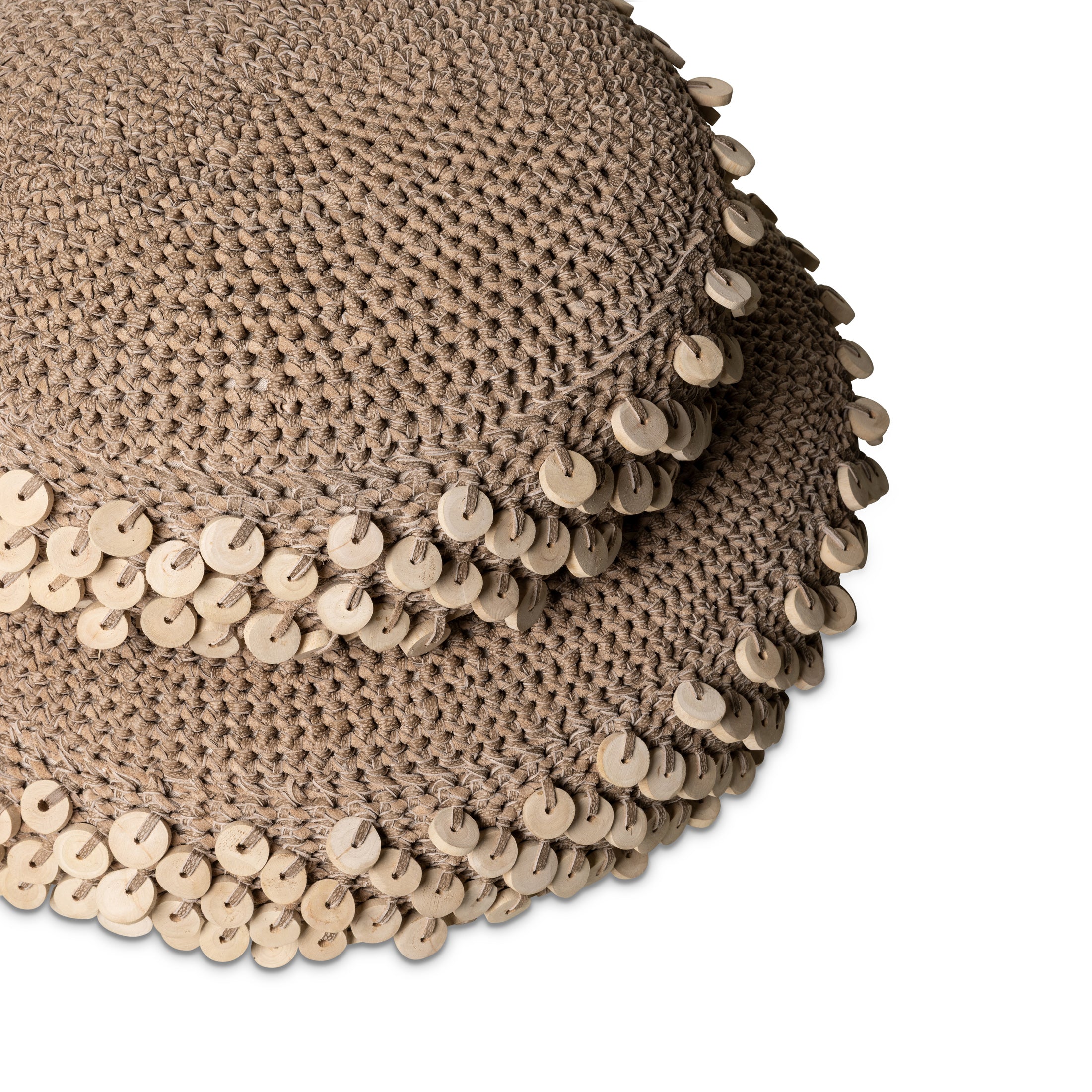 Chobe Crocheted Pebble Ottoman Set w/ Wood Discs
