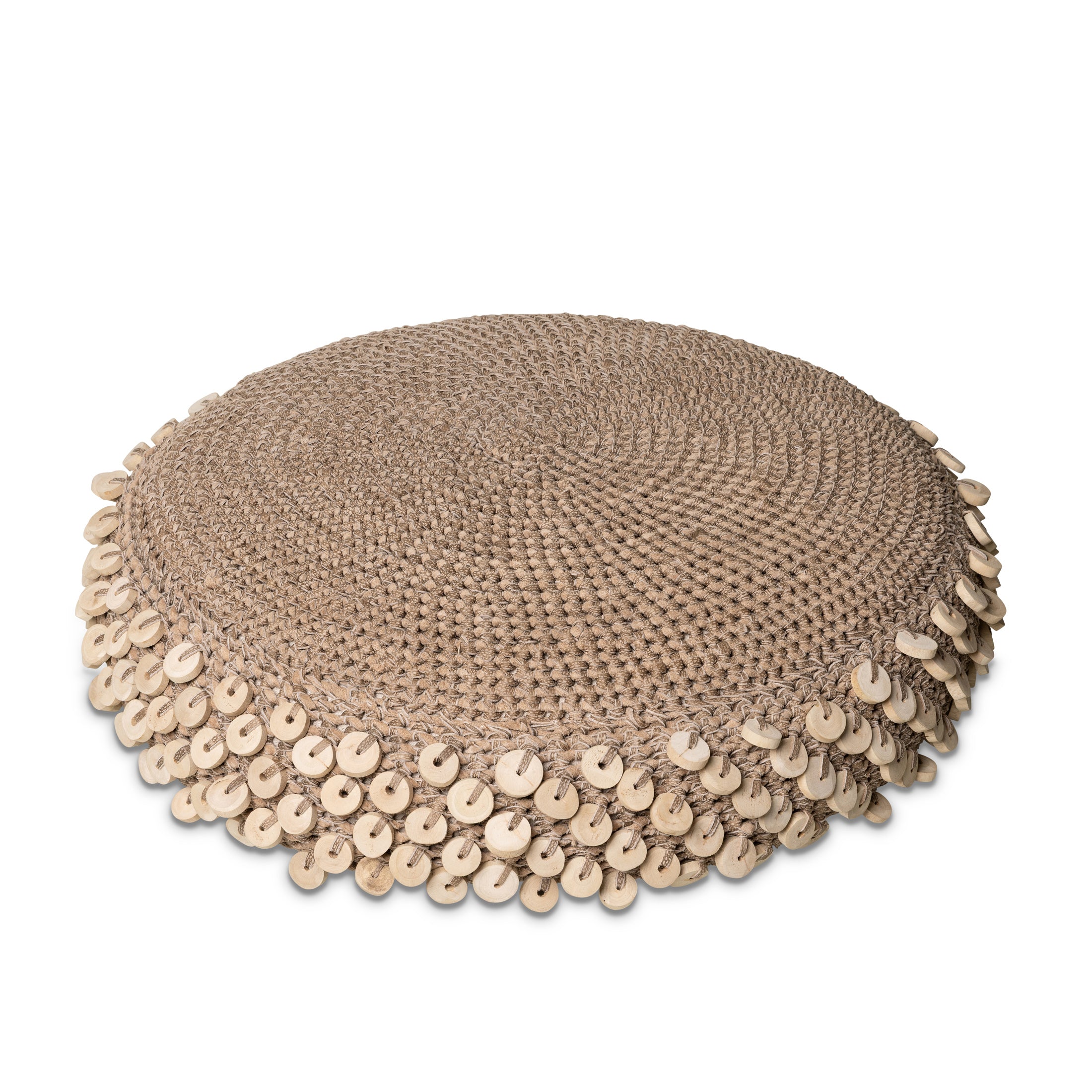 Chobe Crocheted Pebble Ottoman Set w/ Wood Discs