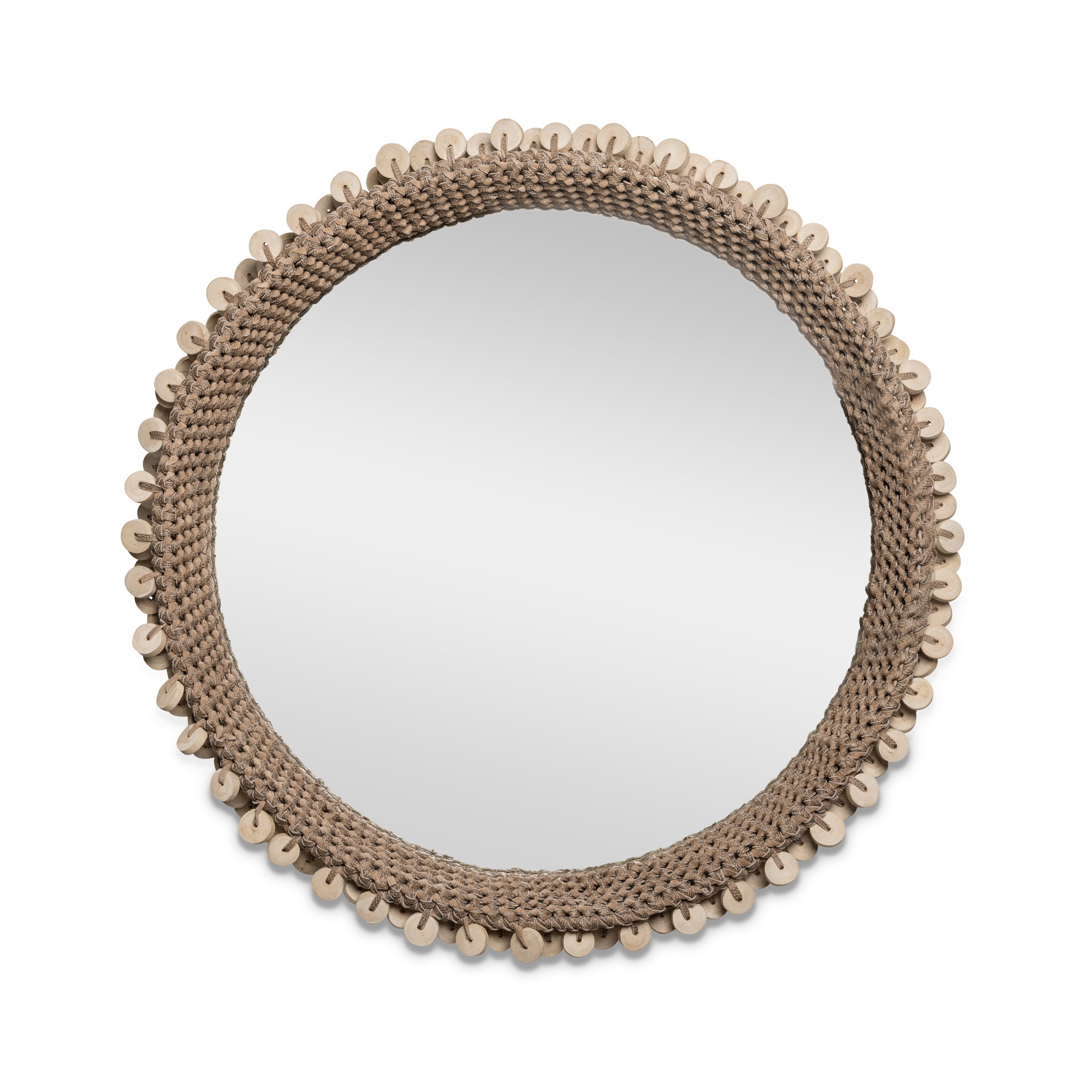 Chobe Crocheted Leather Mirror w/ Wood Discs