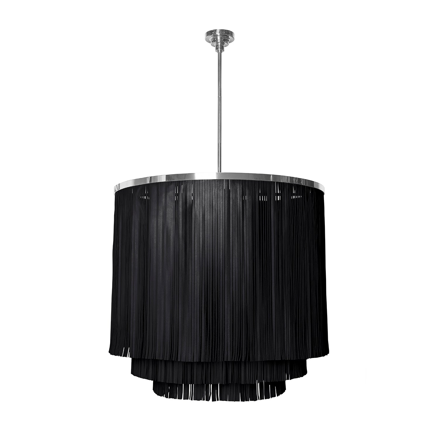 Large NeKeia Leather Chandelier in Nickel Finish and Premium Leather