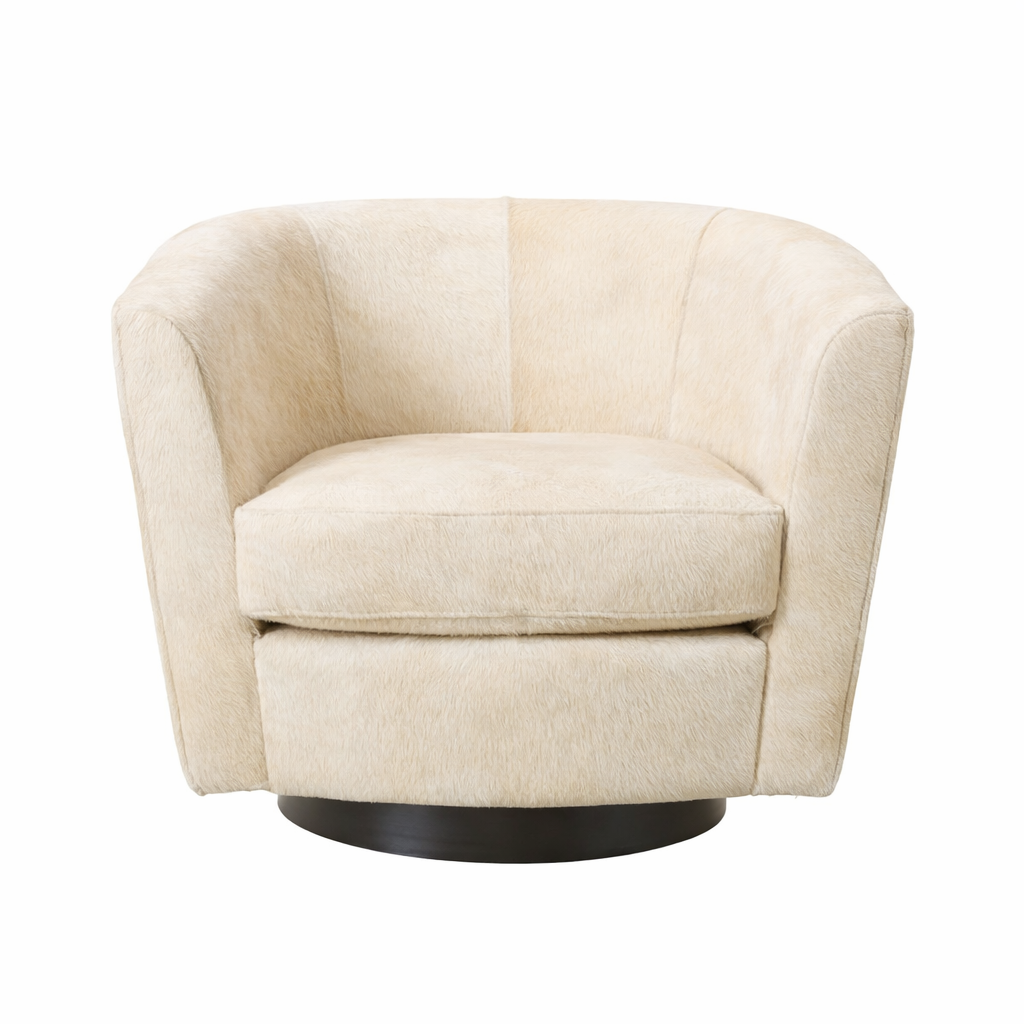Cream Cow Hide Swivel Chair
