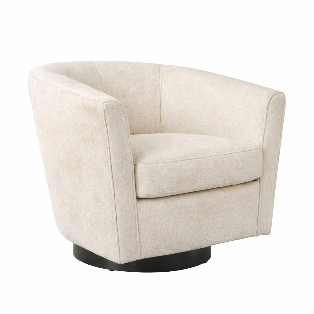 Cream Cow Hide Swivel Chair