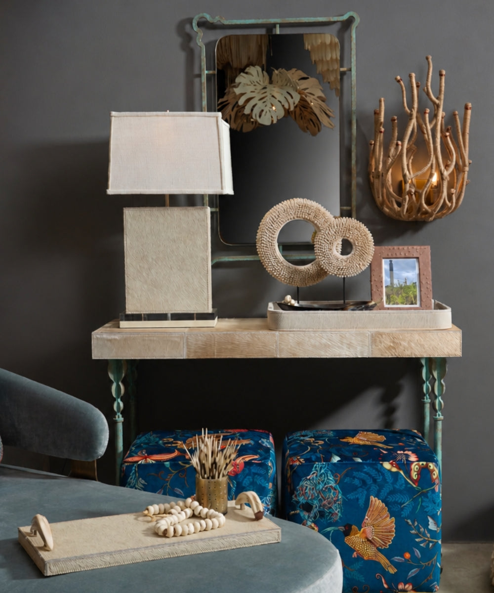 Marula Cream Cow Hide Block Lamp