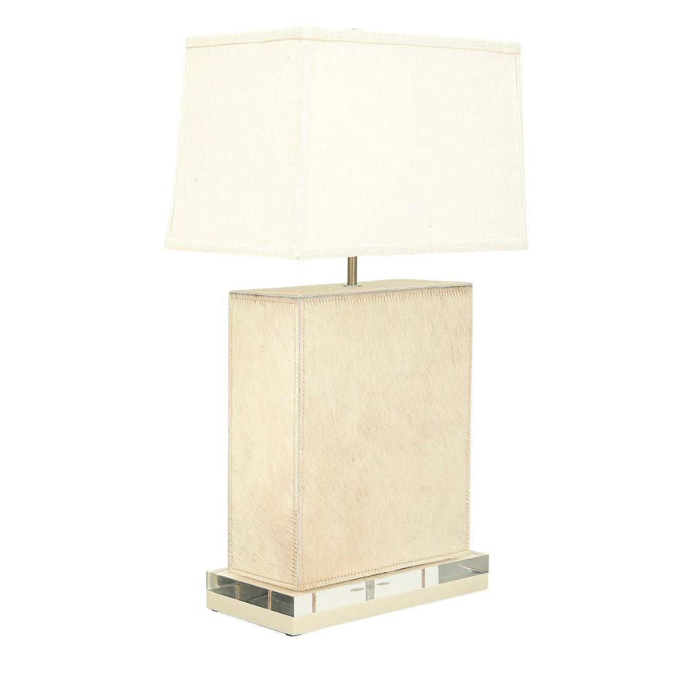 Marula Cream Cow Hide Block Lamp