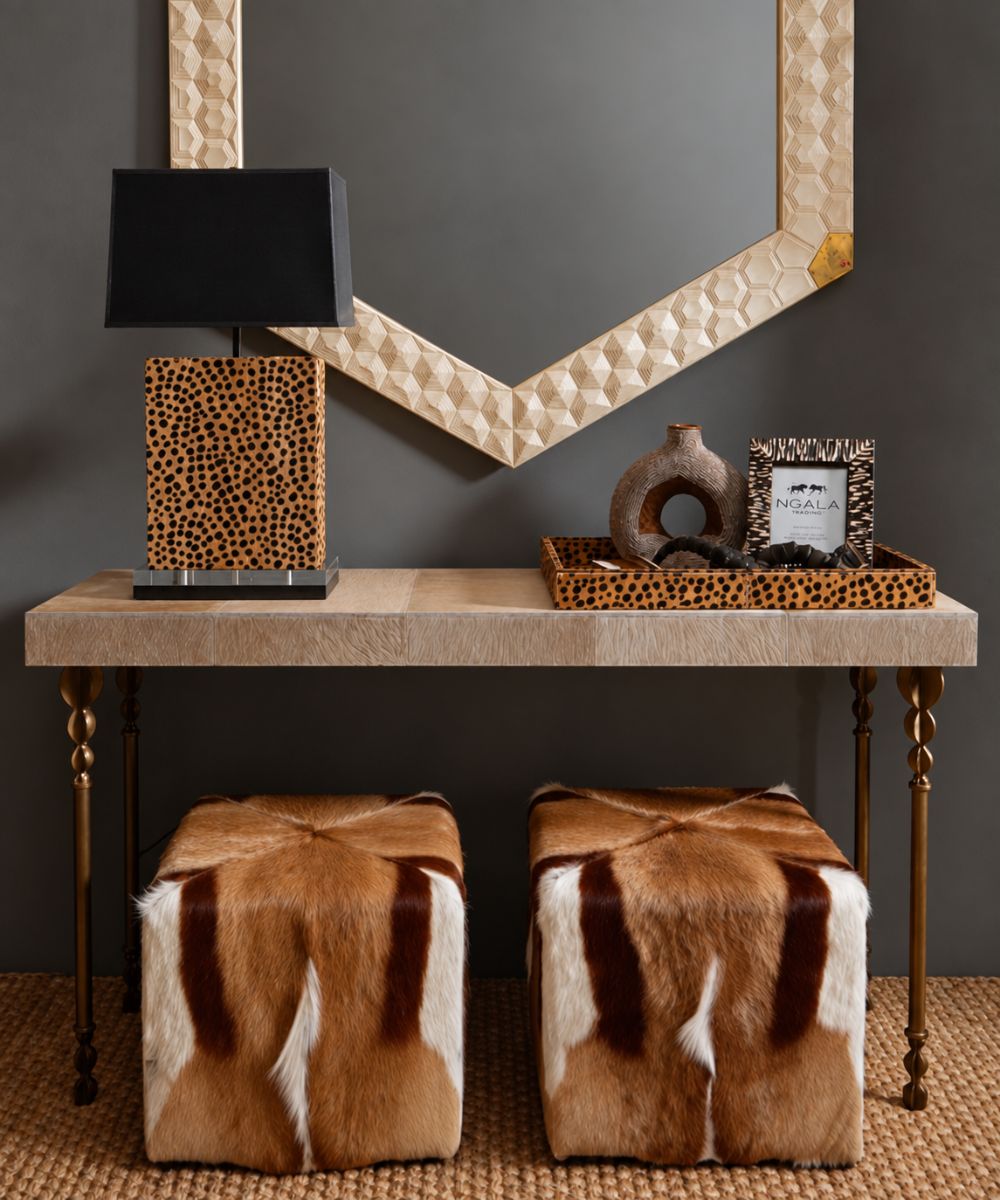Nguni Cream Cow Hide Console Table - Large