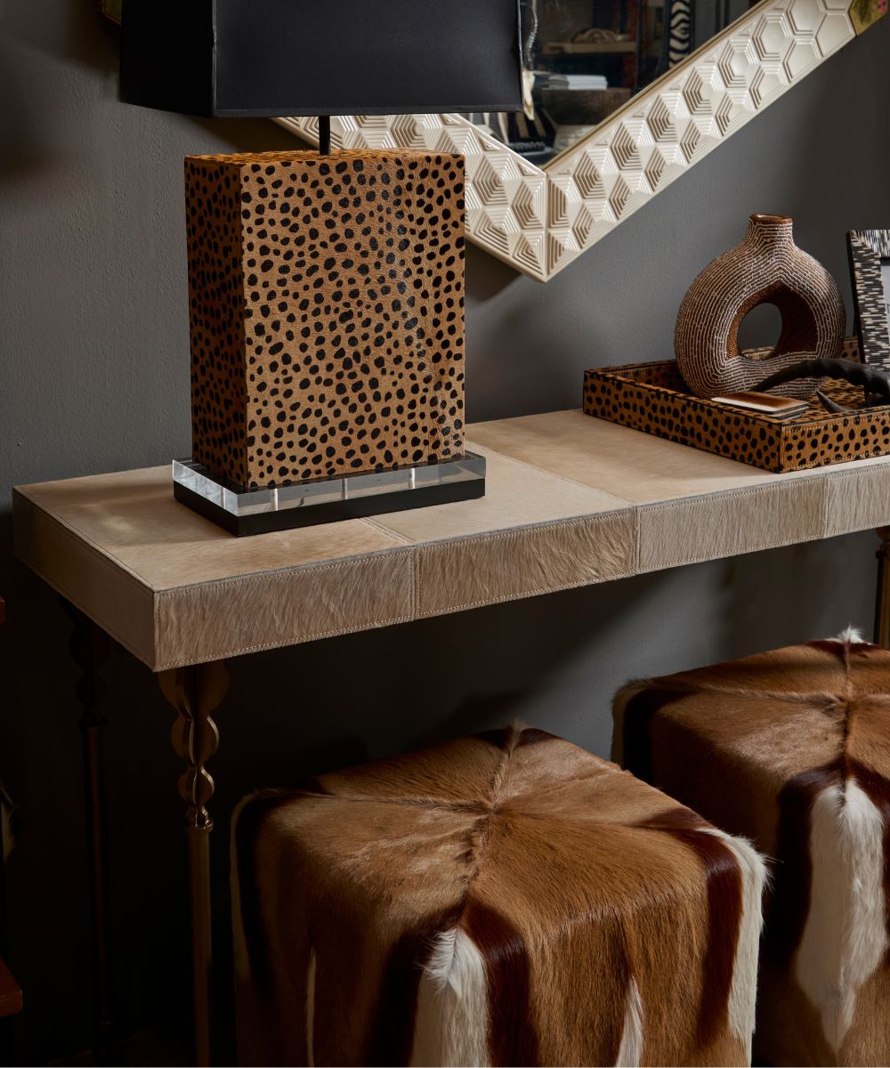 Nguni Cream Cow Hide Console Table - Large