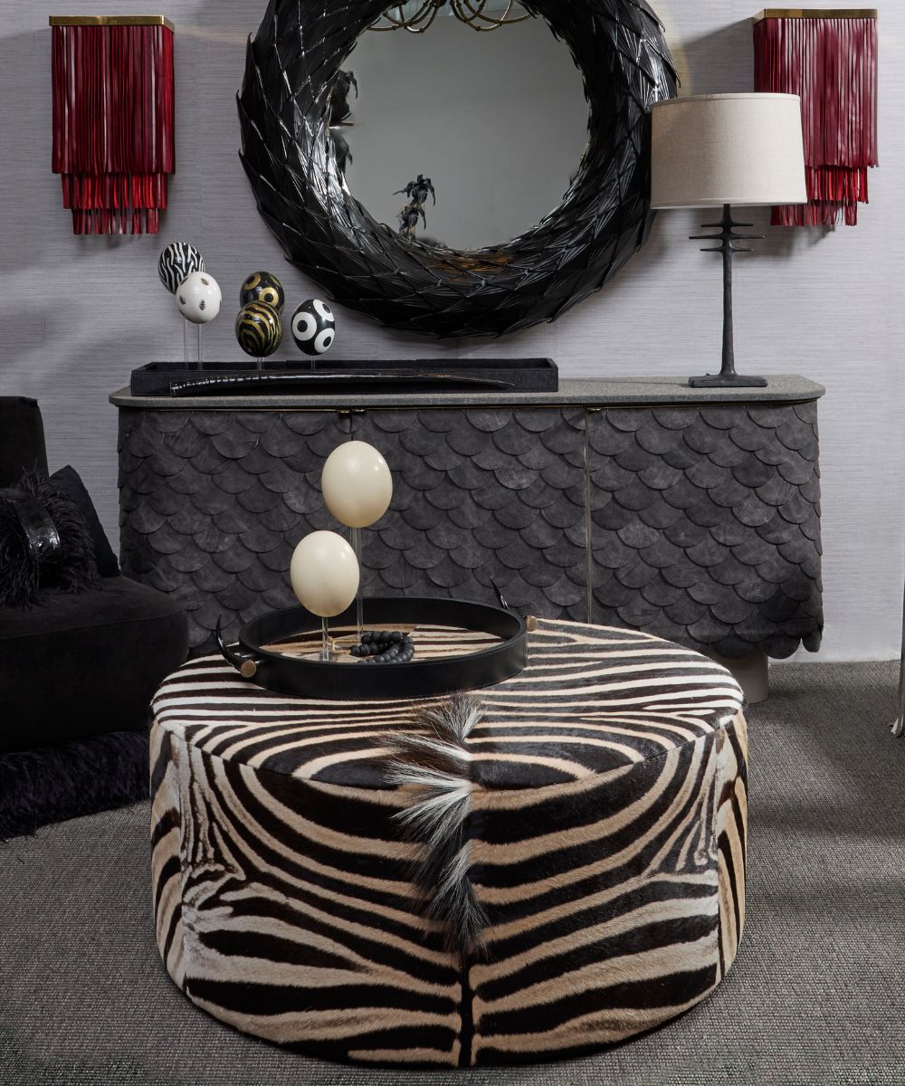 Large Round Zebra Hide Ottoman