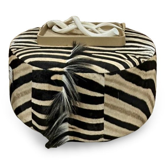 Large Round Zebra Hide Ottoman