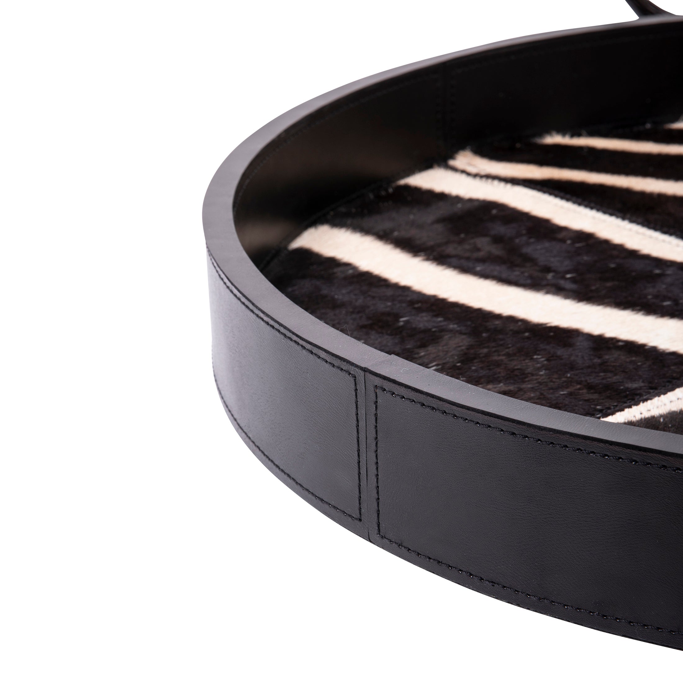 Leather Round Tray w/ Zebra Inlay / Springbok Horn Handles