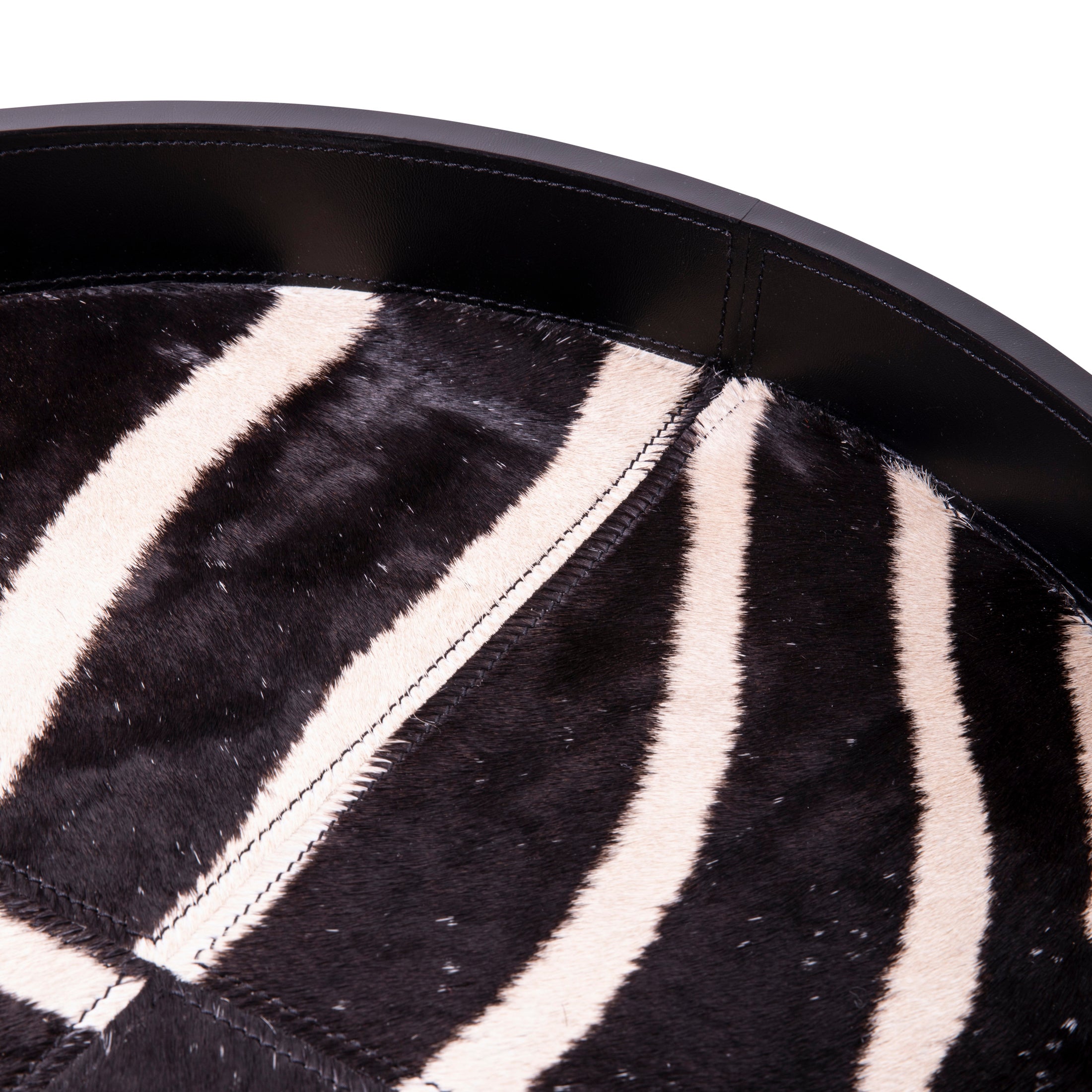 Leather Round Tray w/ Zebra Inlay / Springbok Horn Handles