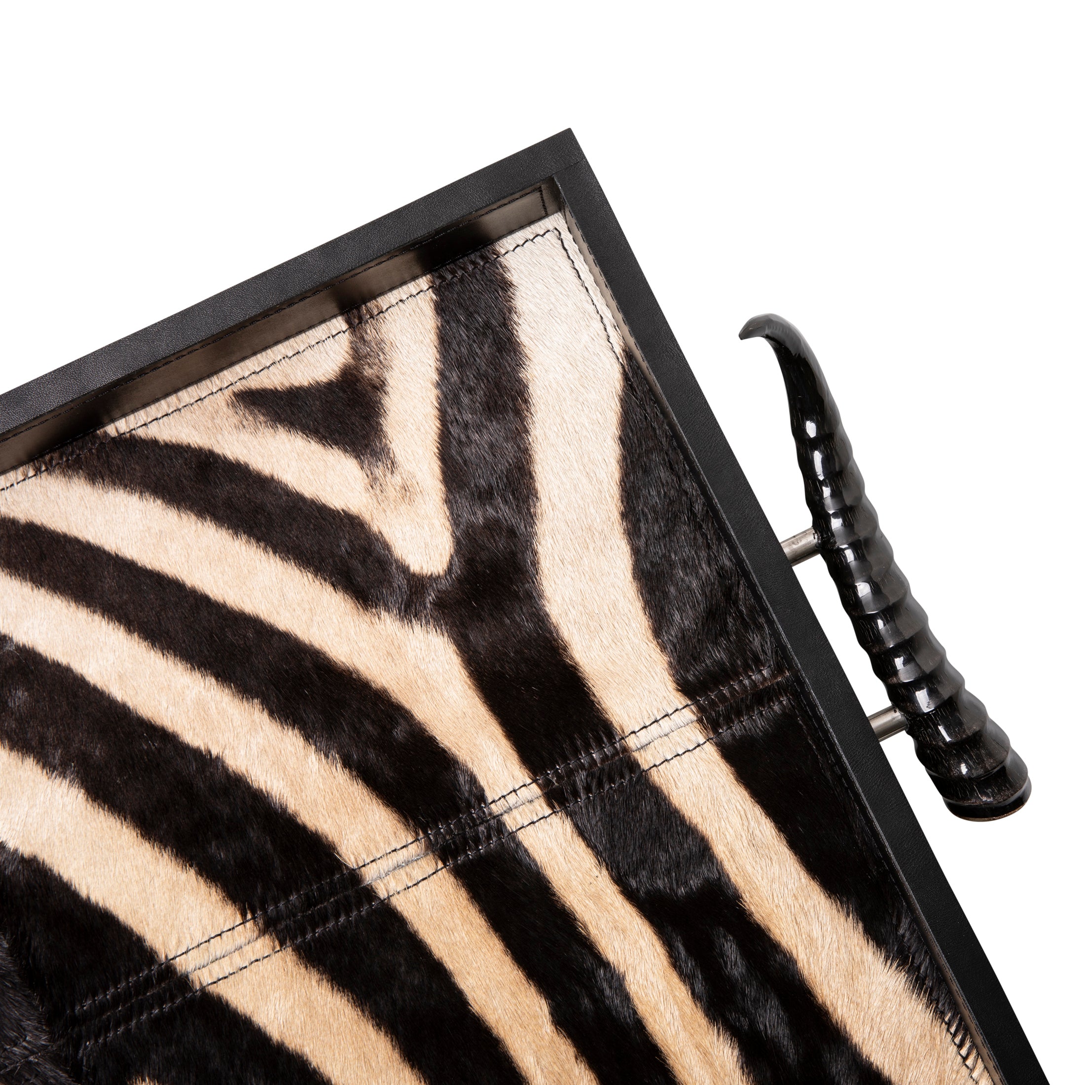 Leather Rectangle Tray w/ Zebra Inlay & Springbok Horn Handles