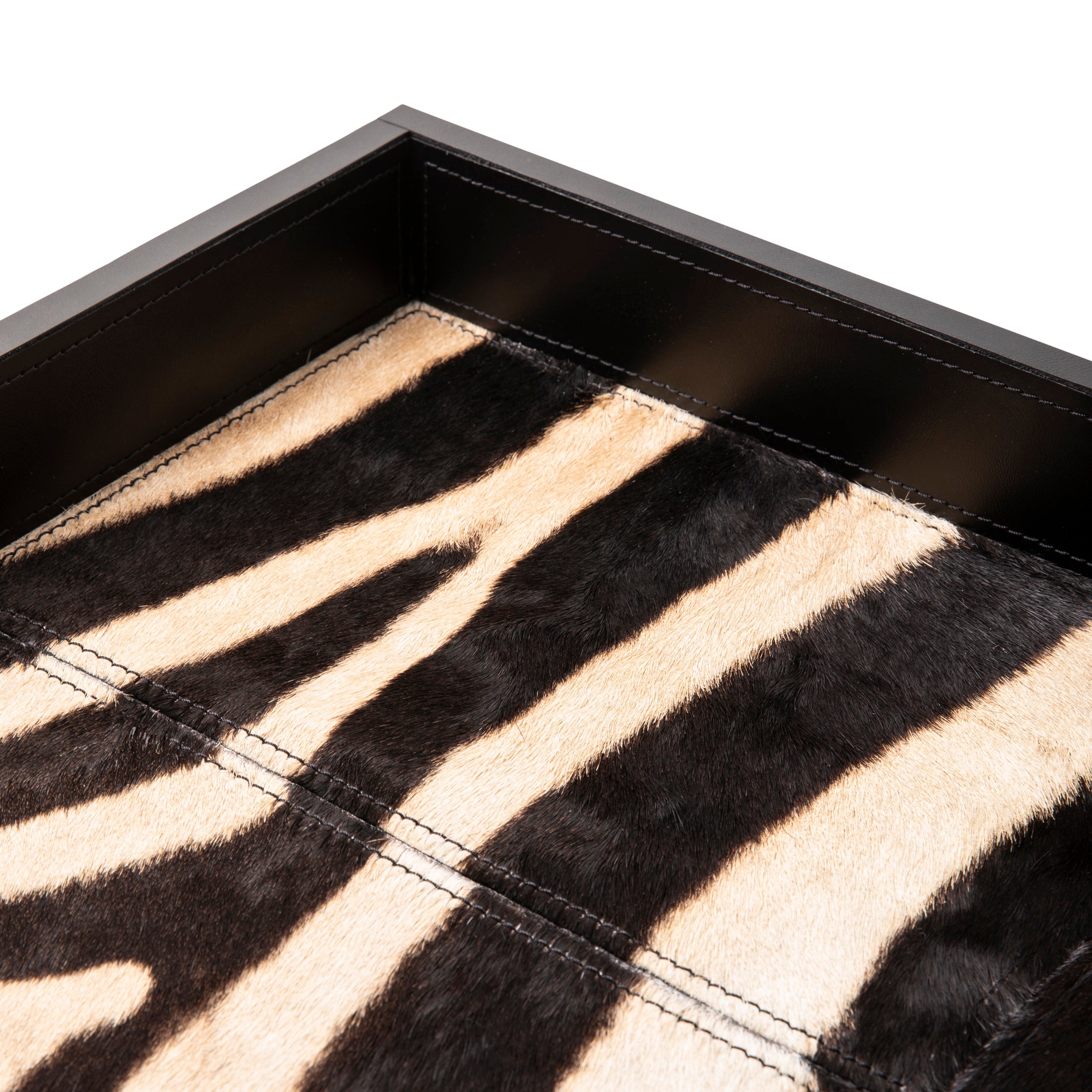 Leather Rectangle Tray w/ Zebra Inlay & Springbok Horn Handles