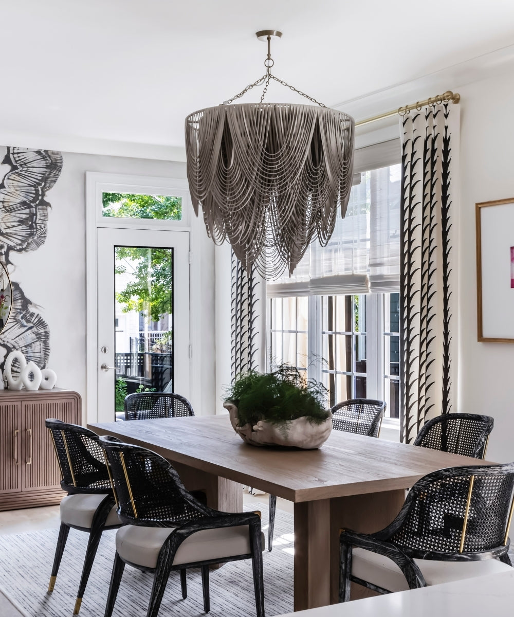 Large Round Whisper Leather Chandelier in Cream-Stone Leather