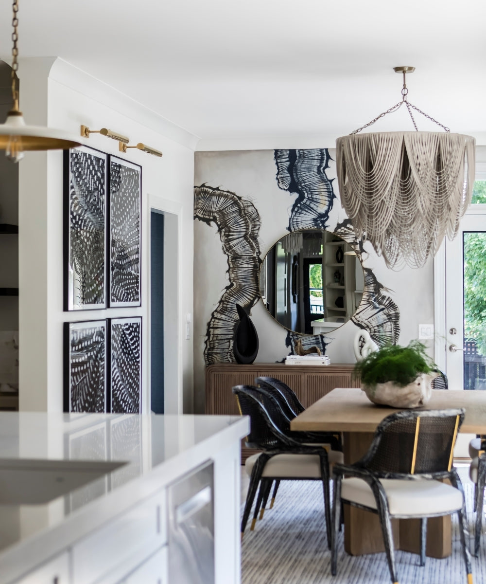 Large Round Whisper Leather Chandelier in Cream-Stone Leather