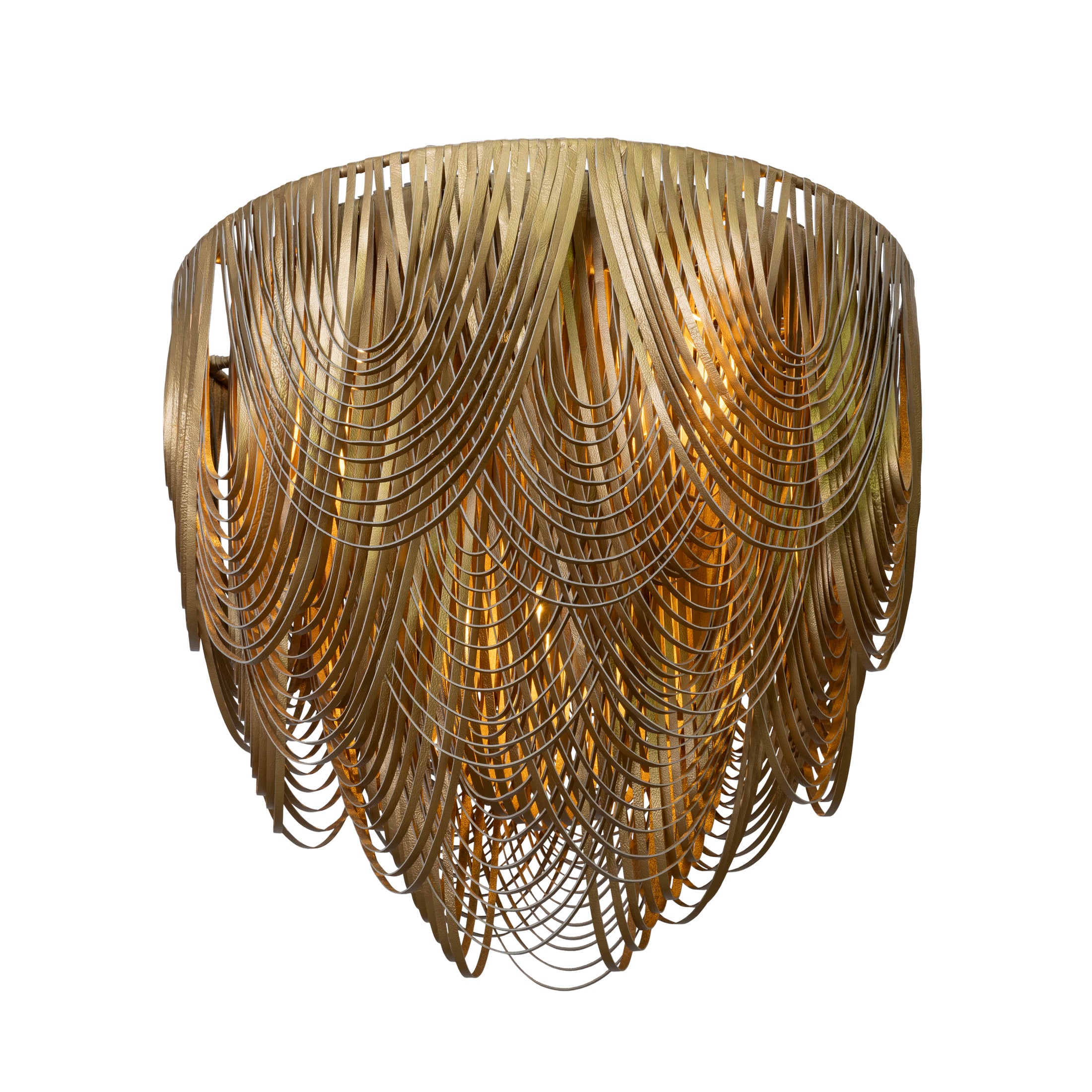 Large Round Whisper Flush Mount Leather Chandelier in Metallic Leather