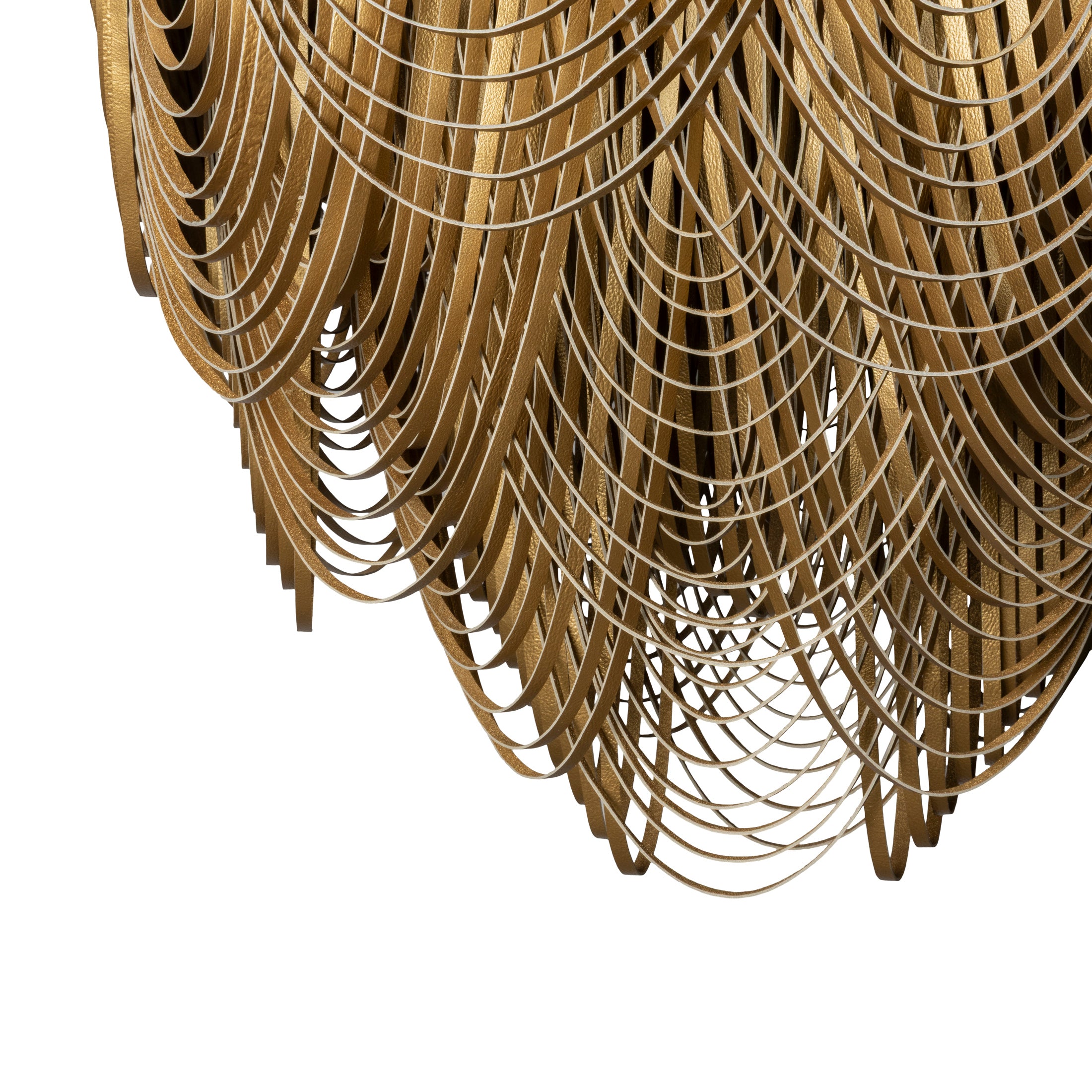 Large Round Whisper Flush Mount Leather Chandelier in Metallic Leather