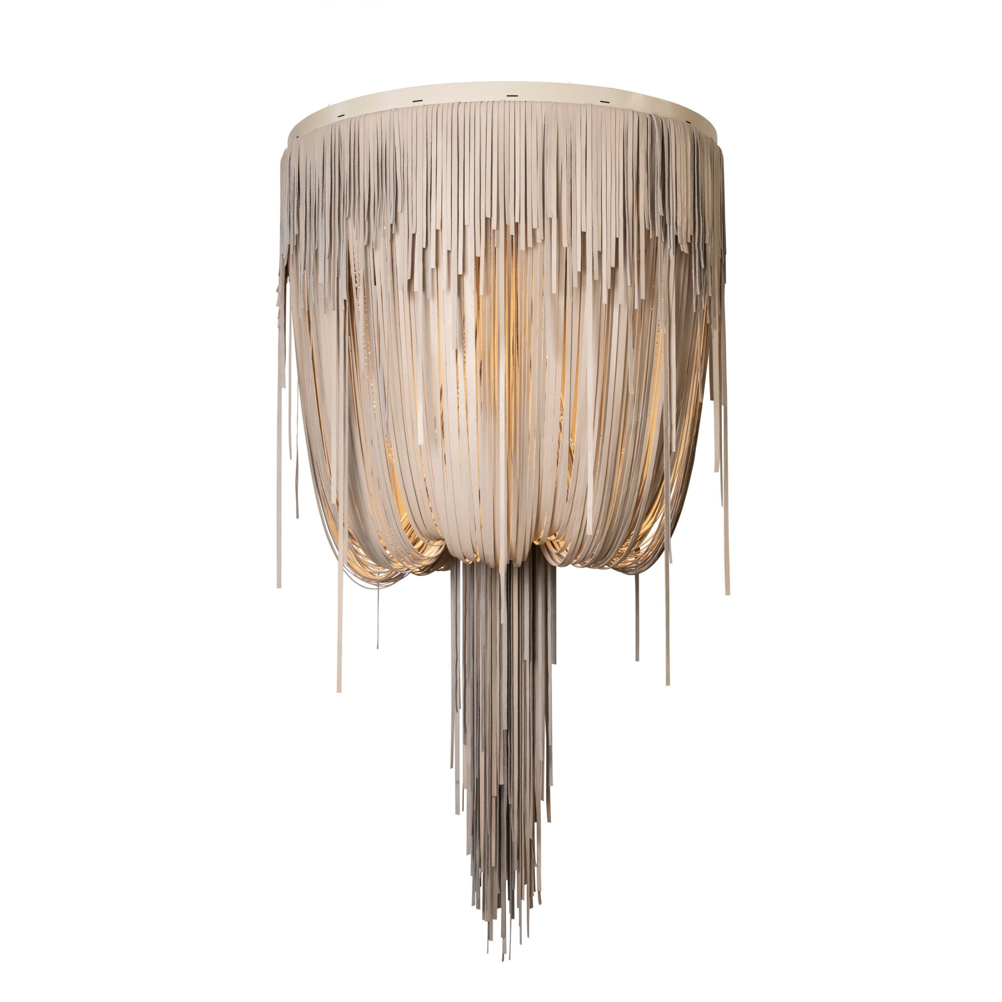 Medium Round Urchin Flush Mount Leather Chandelier in Cream-Stone Leather