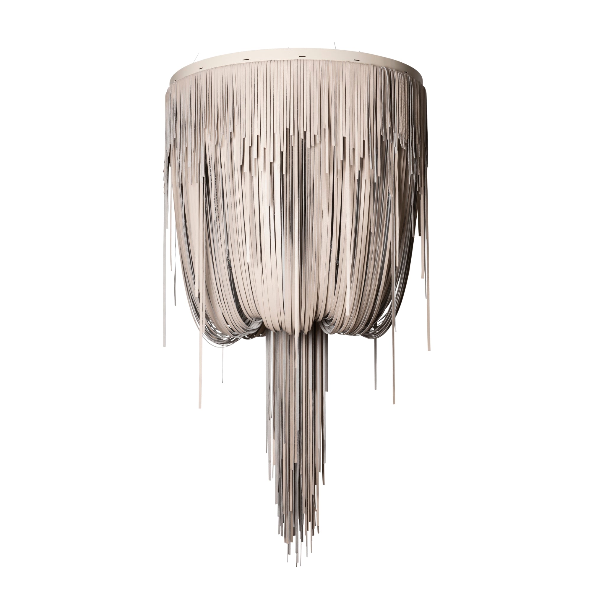 Medium Round Urchin Flush Mount Leather Chandelier in Cream-Stone Leather