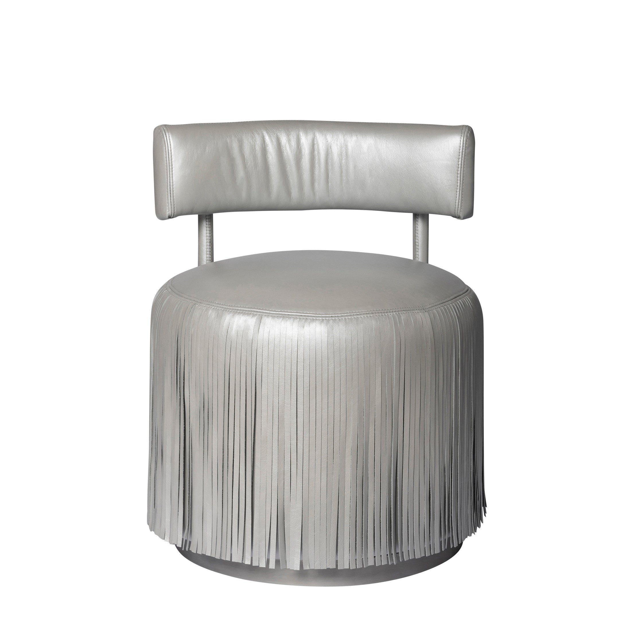 Nerissa Leather Fringe Chair in Metallic Leather