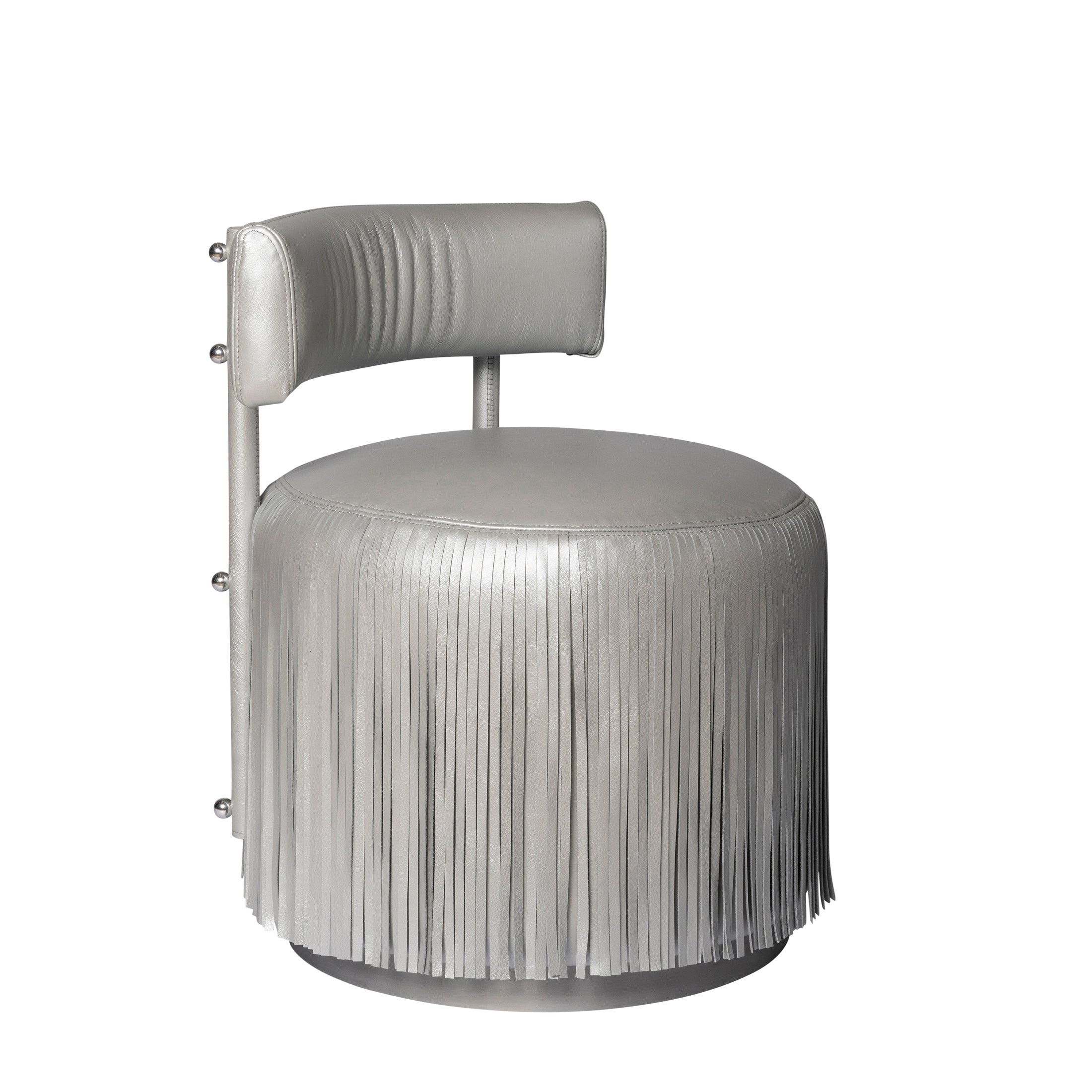 Nerissa Leather Fringe Chair in Metallic Leather