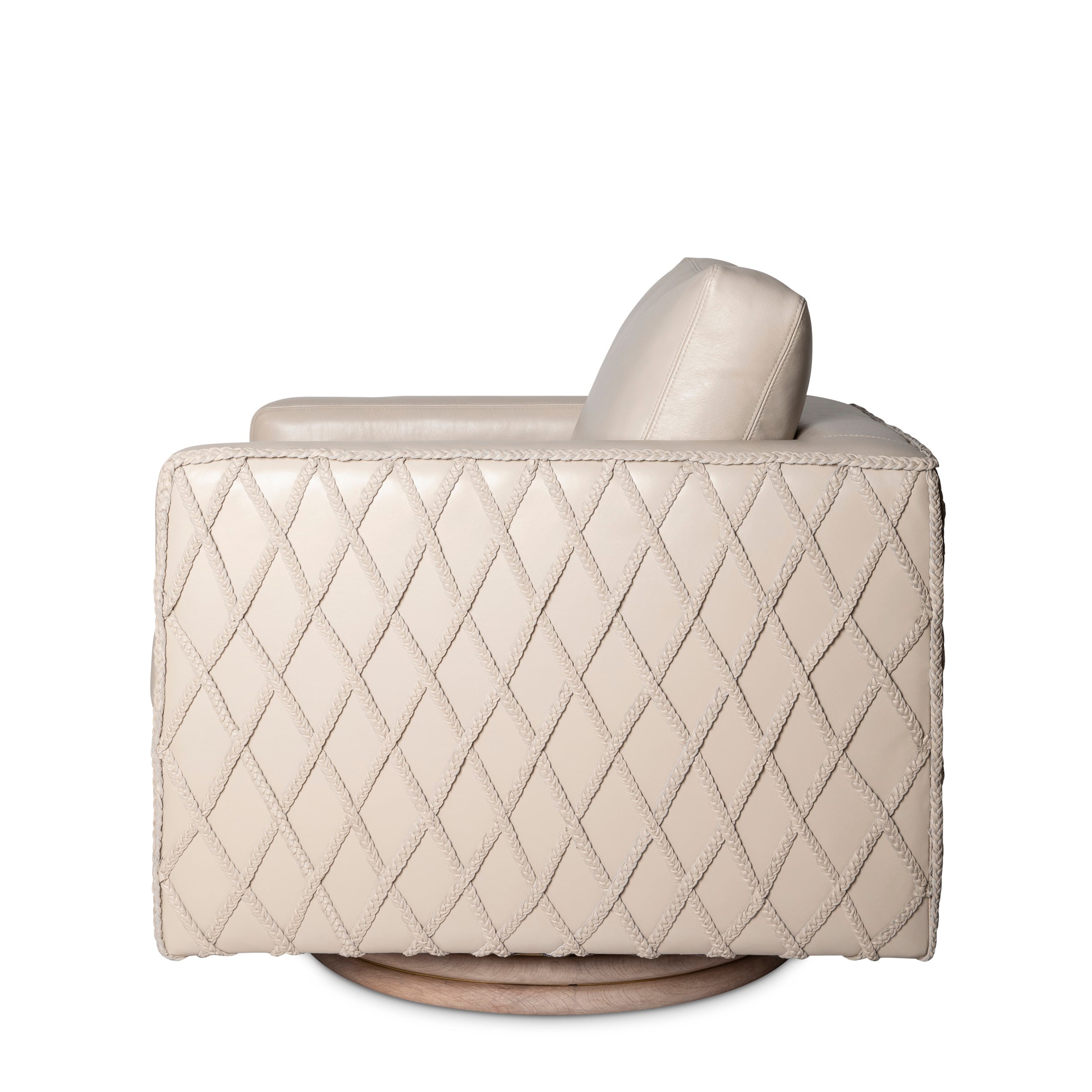 Novo Braided Leather Swivel Chair in Cream-Stone Leather