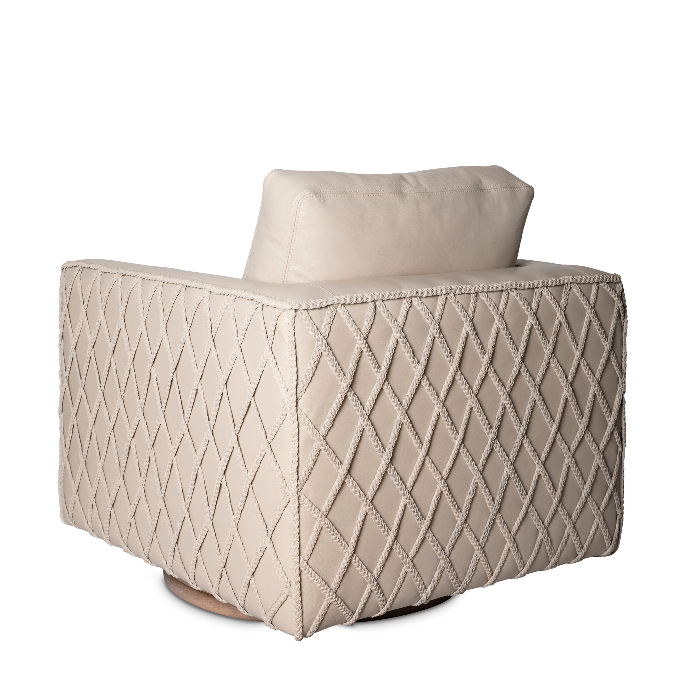 Novo Braided Leather Swivel Chair in Cream-Stone Leather