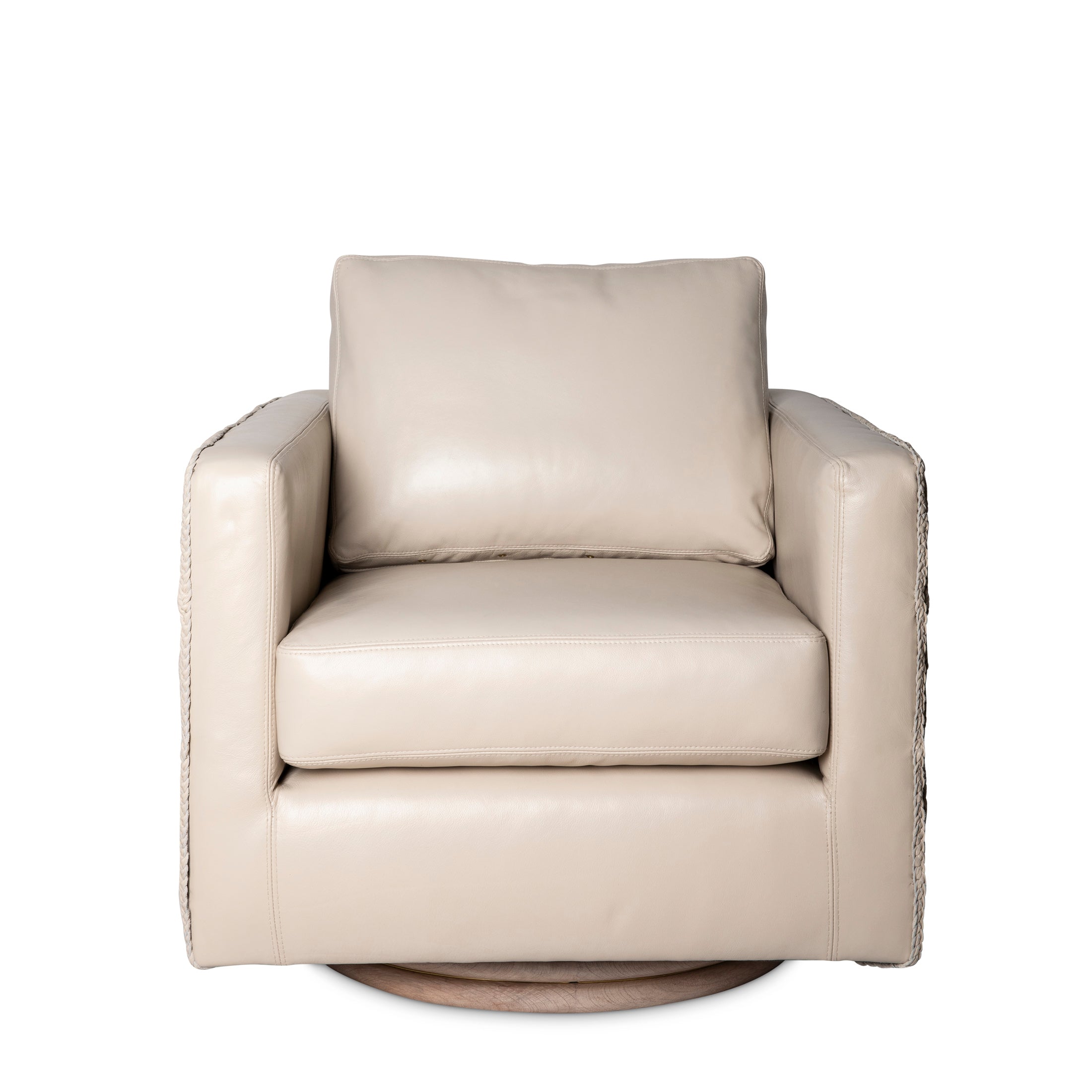 Novo Braided Leather Swivel Chair in Cream-Stone Leather