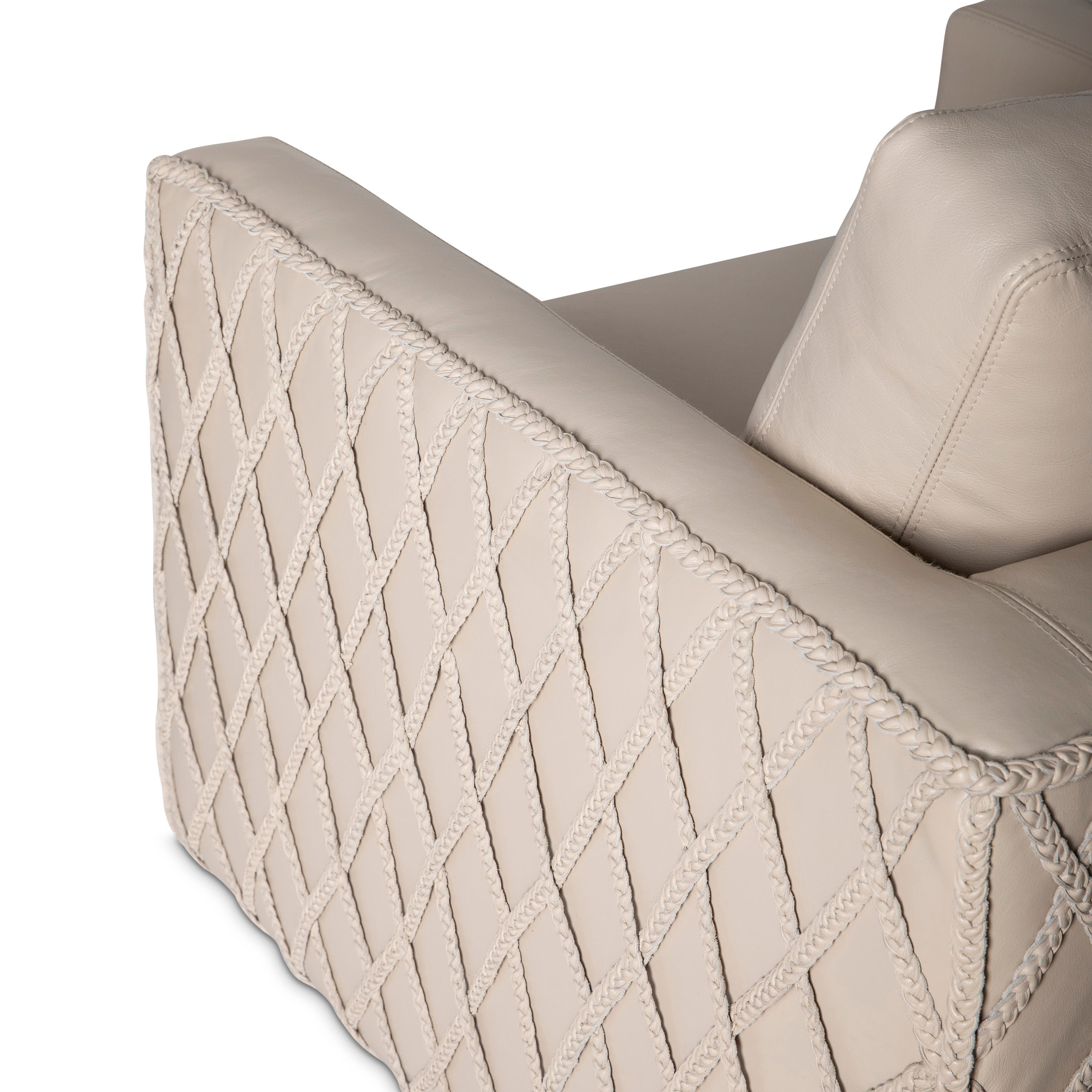 Novo Braided Leather Swivel Chair in Cream-Stone Leather