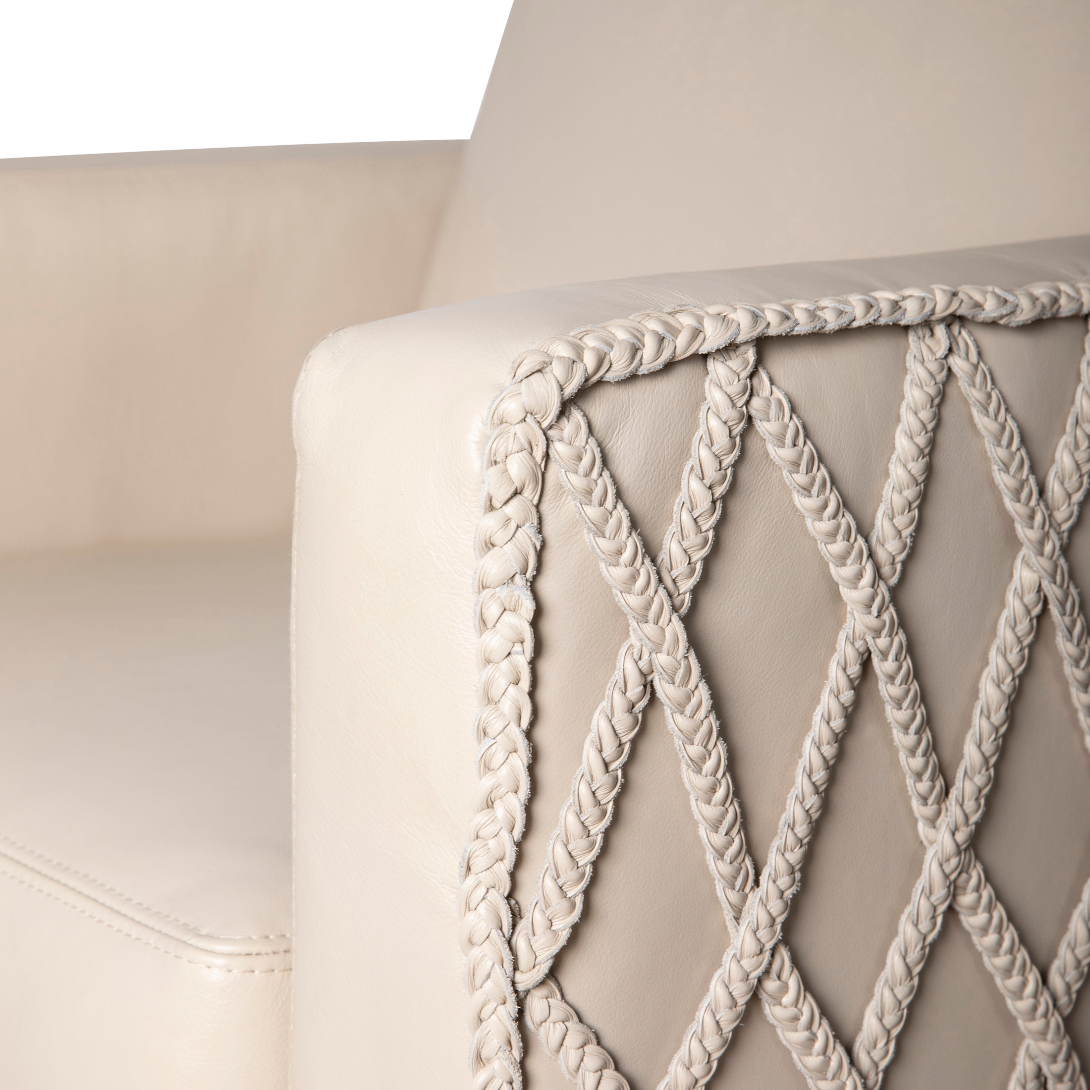 Novo Braided Leather Swivel Chair in Cream-Stone Leather