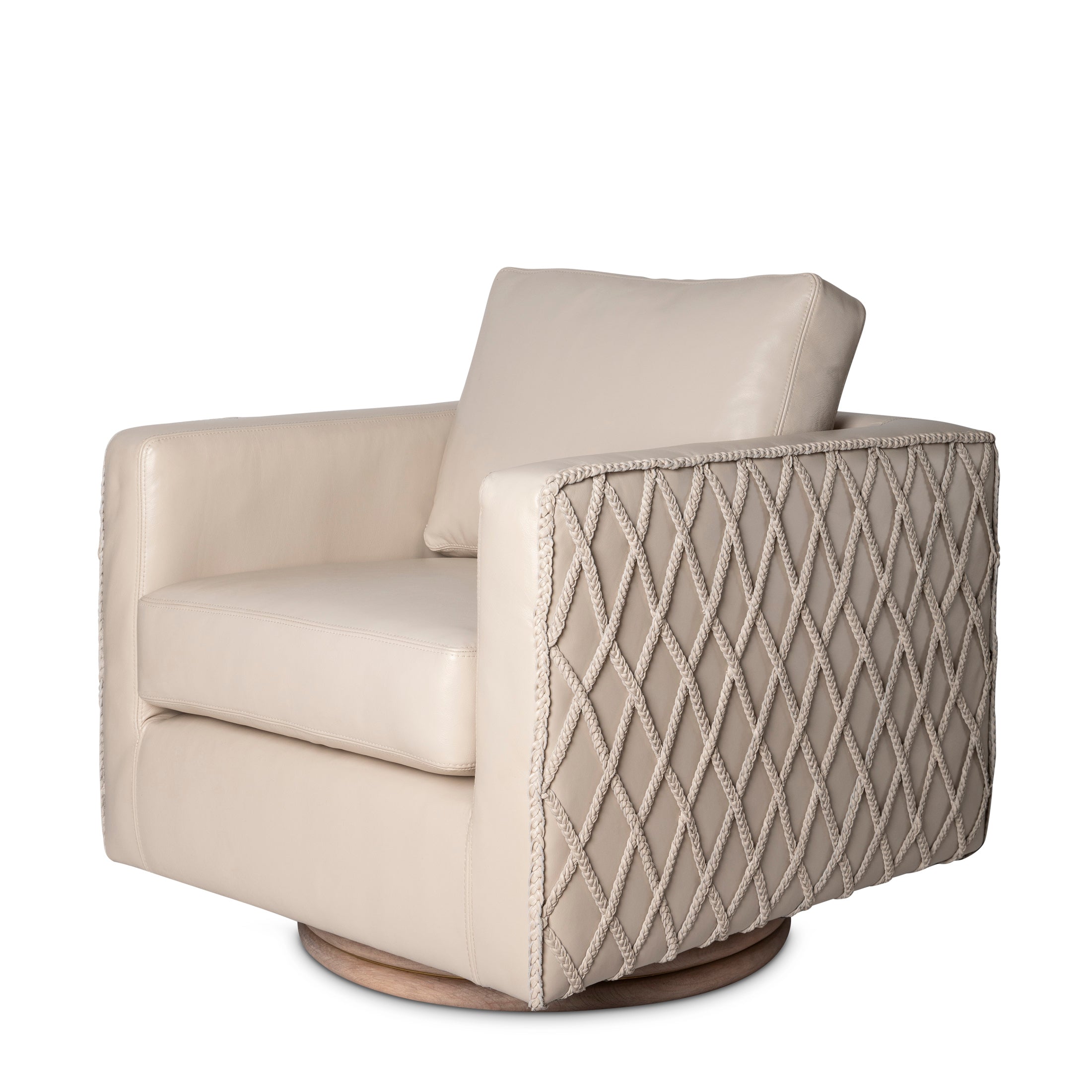 Novo Braided Leather Swivel Chair in Cream-Stone Leather