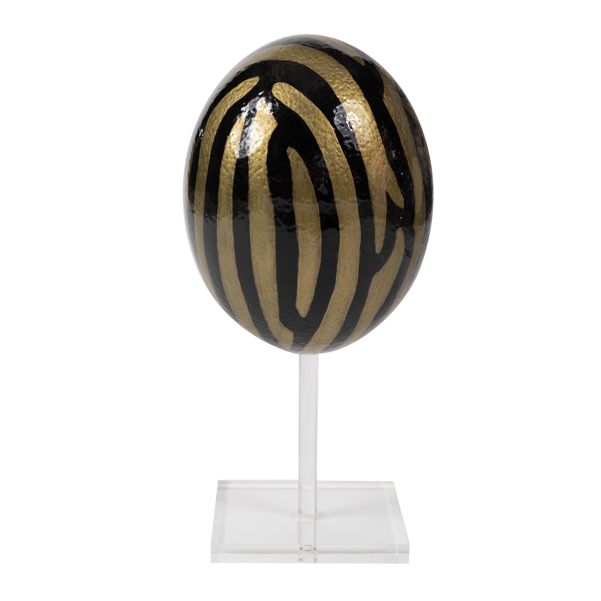 Painted Ostrich Egg - Black & Gold Zebra Stripe