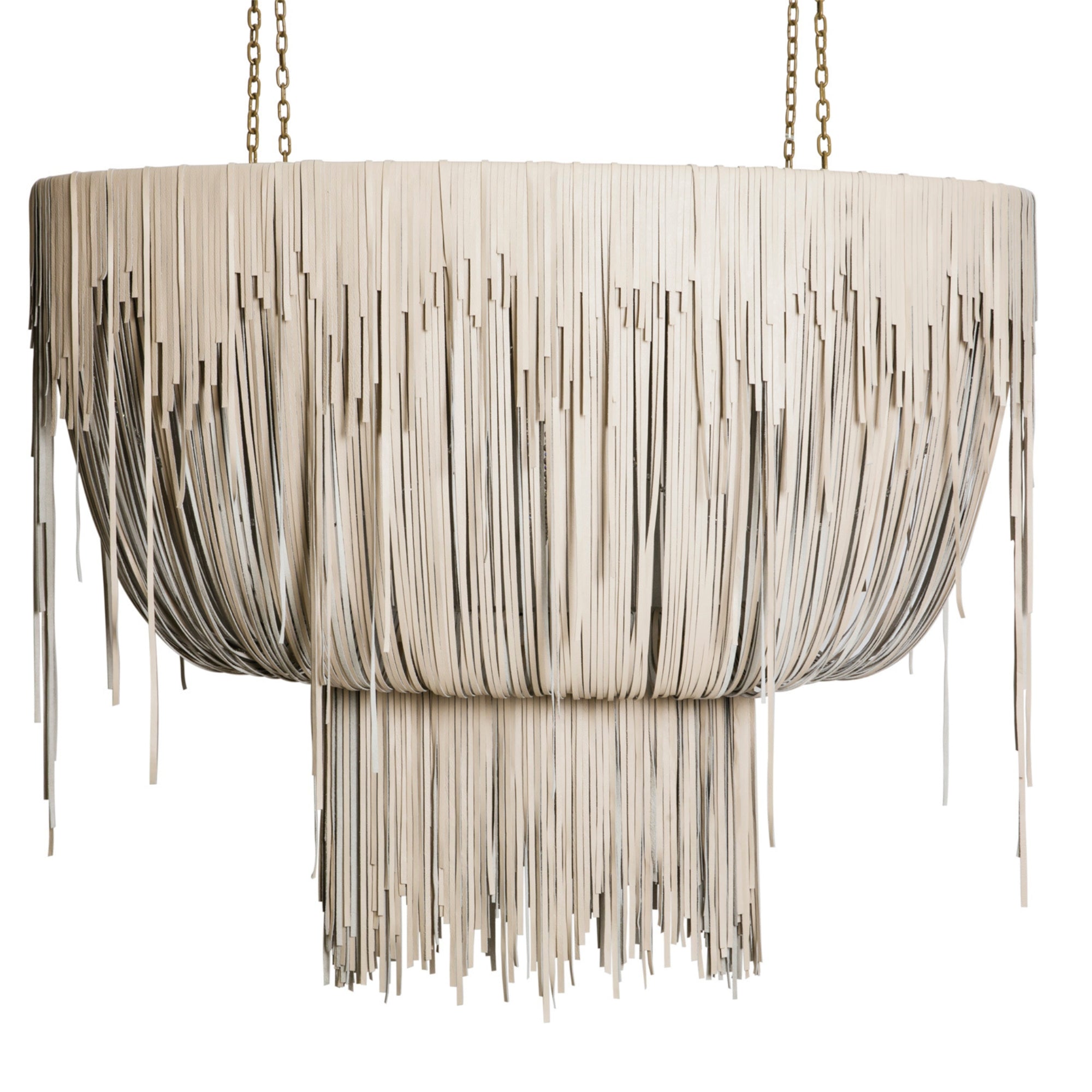 Medium Oval Urchin Leather Chandelier in Cream-Stone Leather