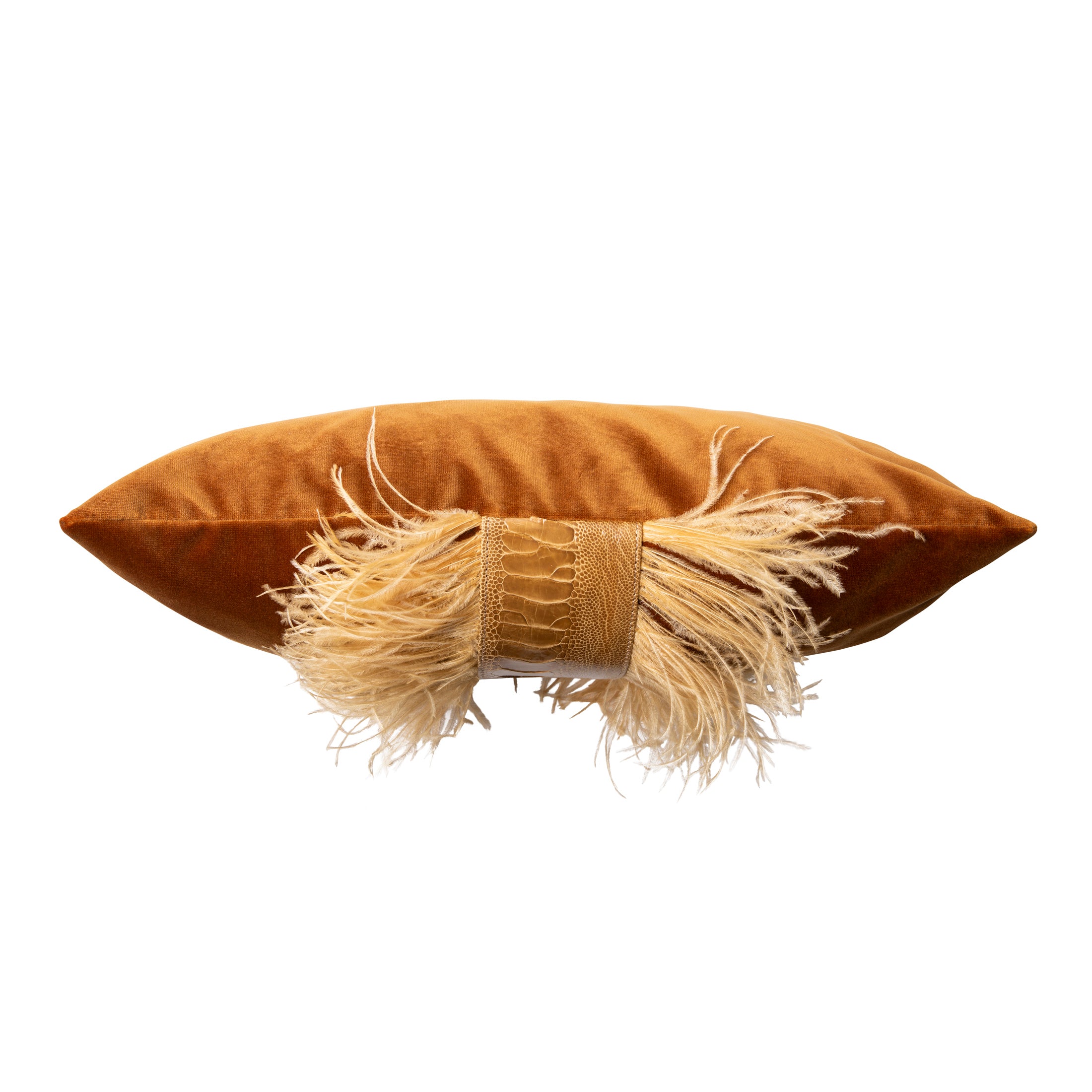 Ostrich Trim Pillow - Spiced Pumpkin / Velvet