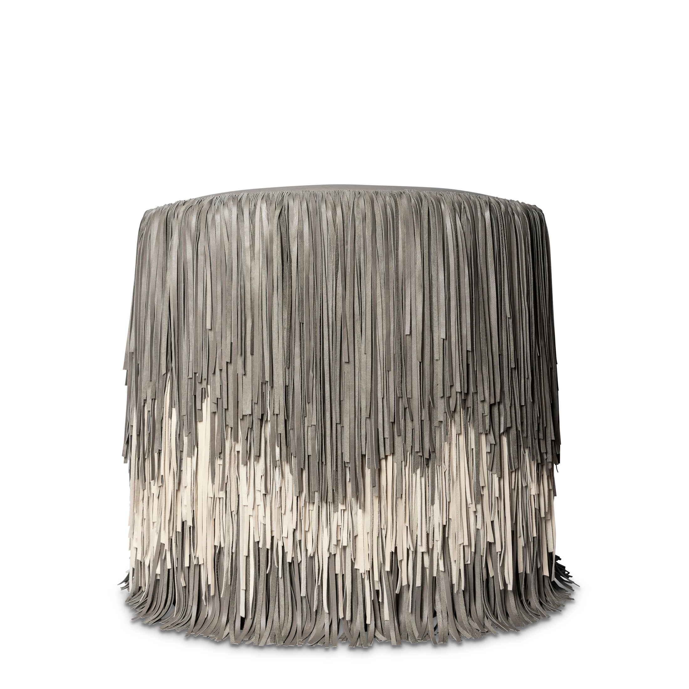 Shaggy Leather Swivel Chair in Ombre Putty Grey & Cream-Stone Leather