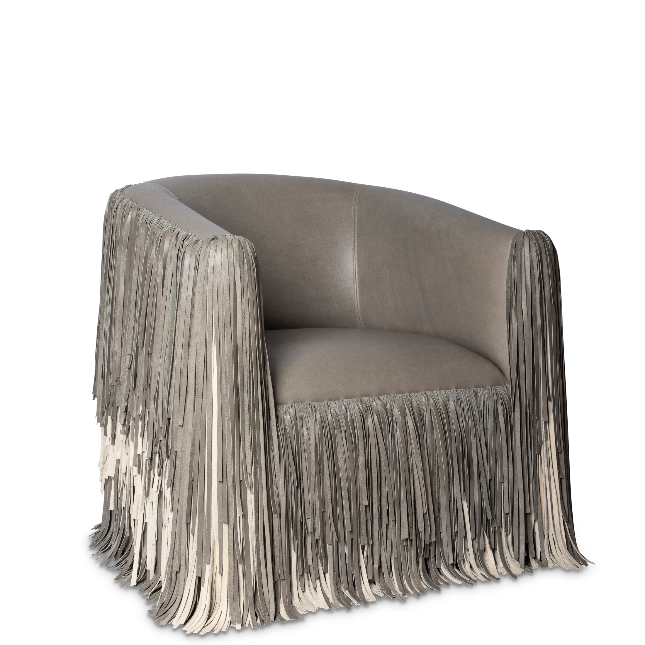Shaggy Leather Swivel Chair in Ombre Putty Grey & Cream-Stone Leather