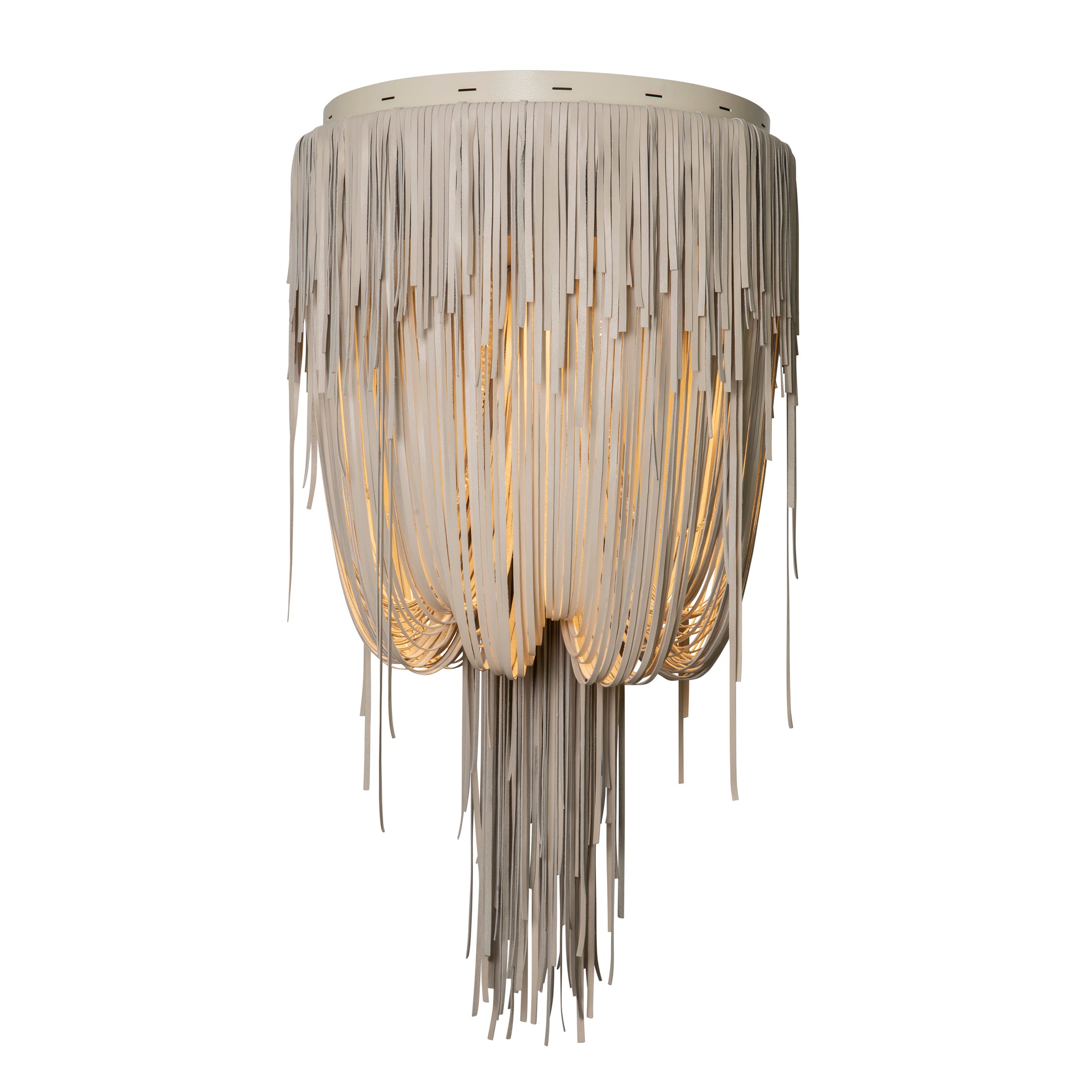 Small Round Urchin Flush Mount Leather Chandelier in Cream-Stone Leather