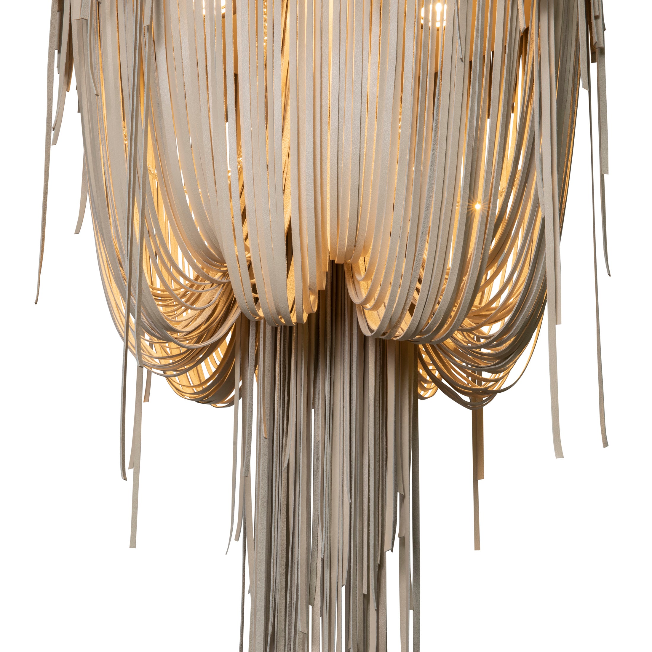 Small Round Urchin Flush Mount Leather Chandelier in Cream-Stone Leather