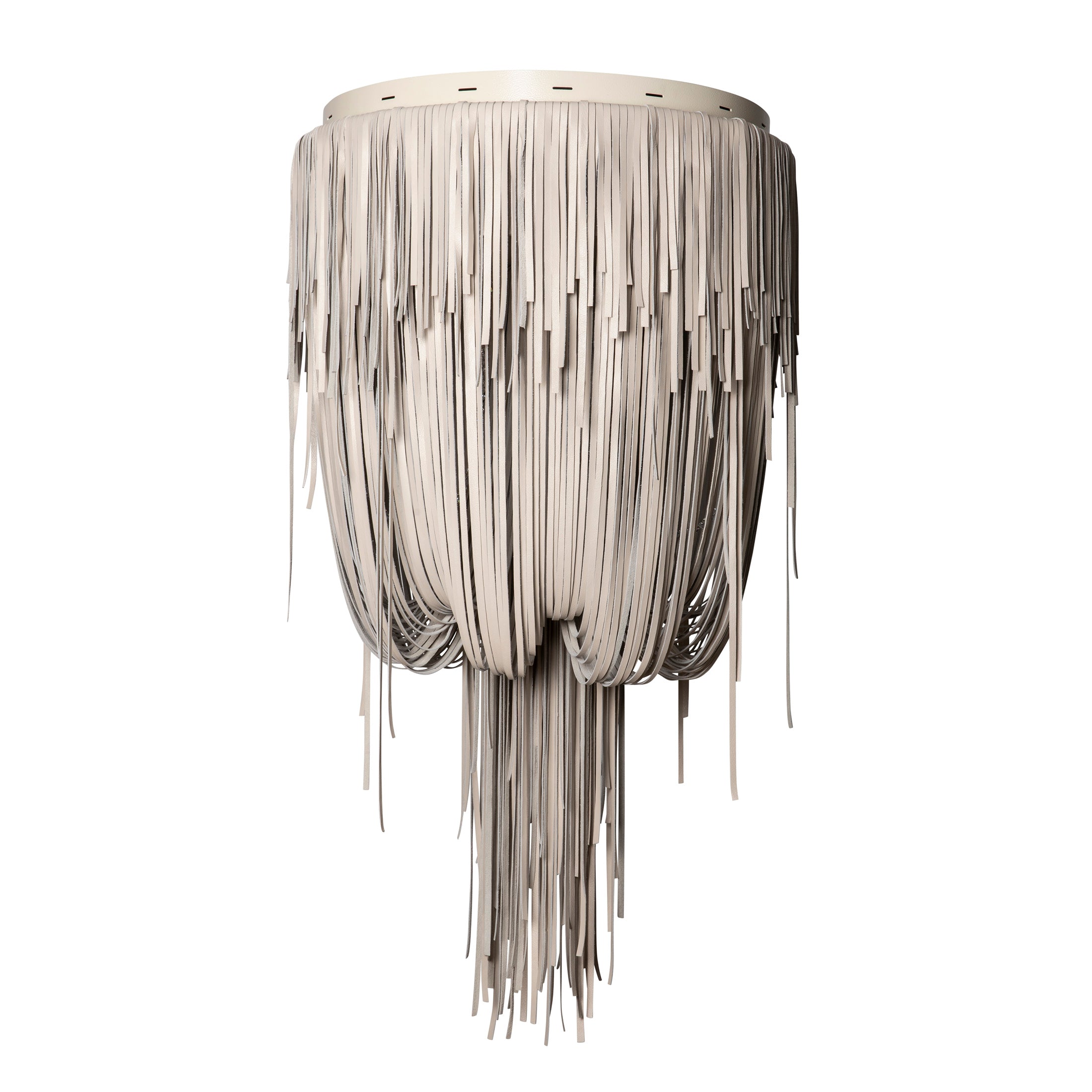 Small Round Urchin Flush Mount Leather Chandelier in Cream-Stone Leather