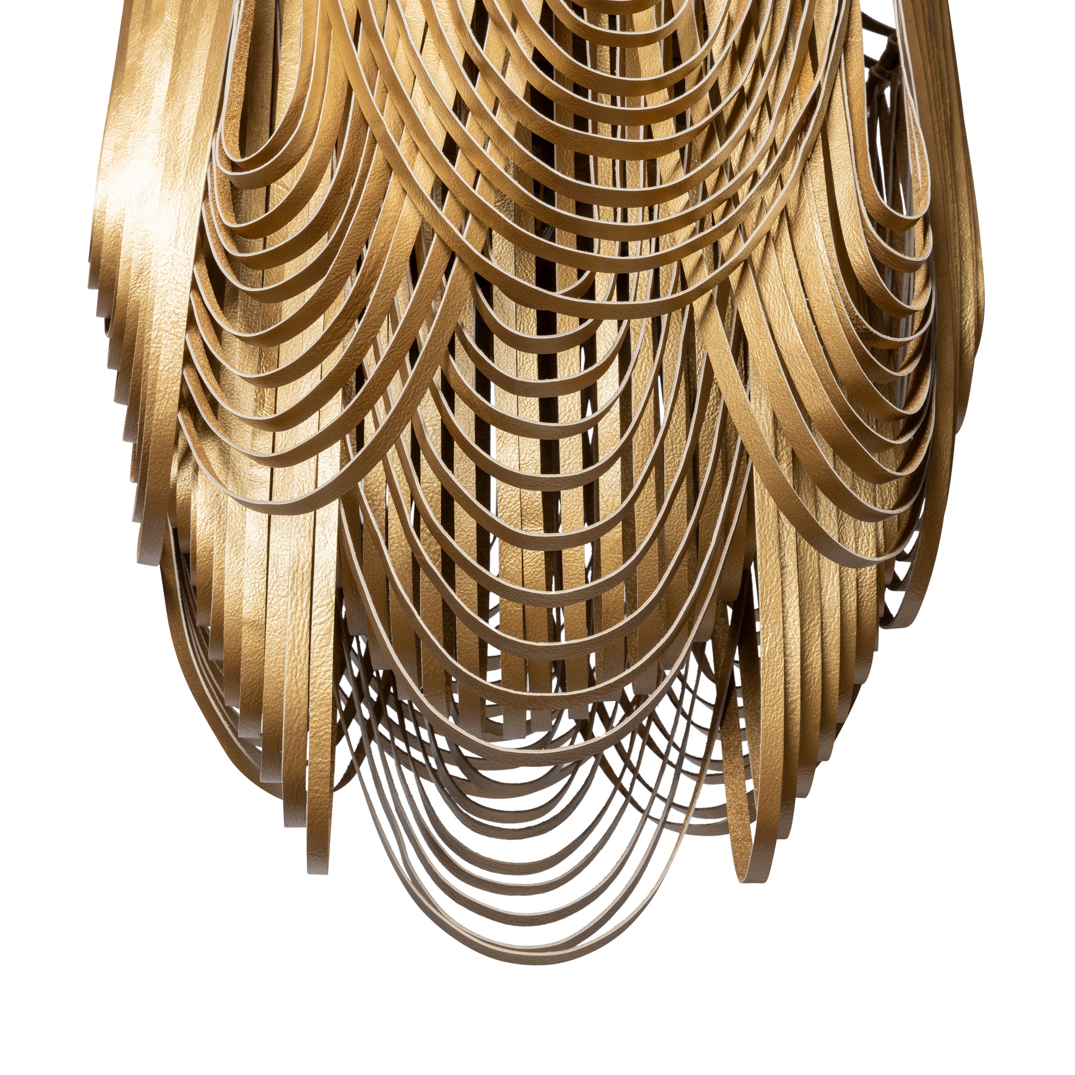 Small Round Whisper with Crown Leather Chandelier in Metallic Leather