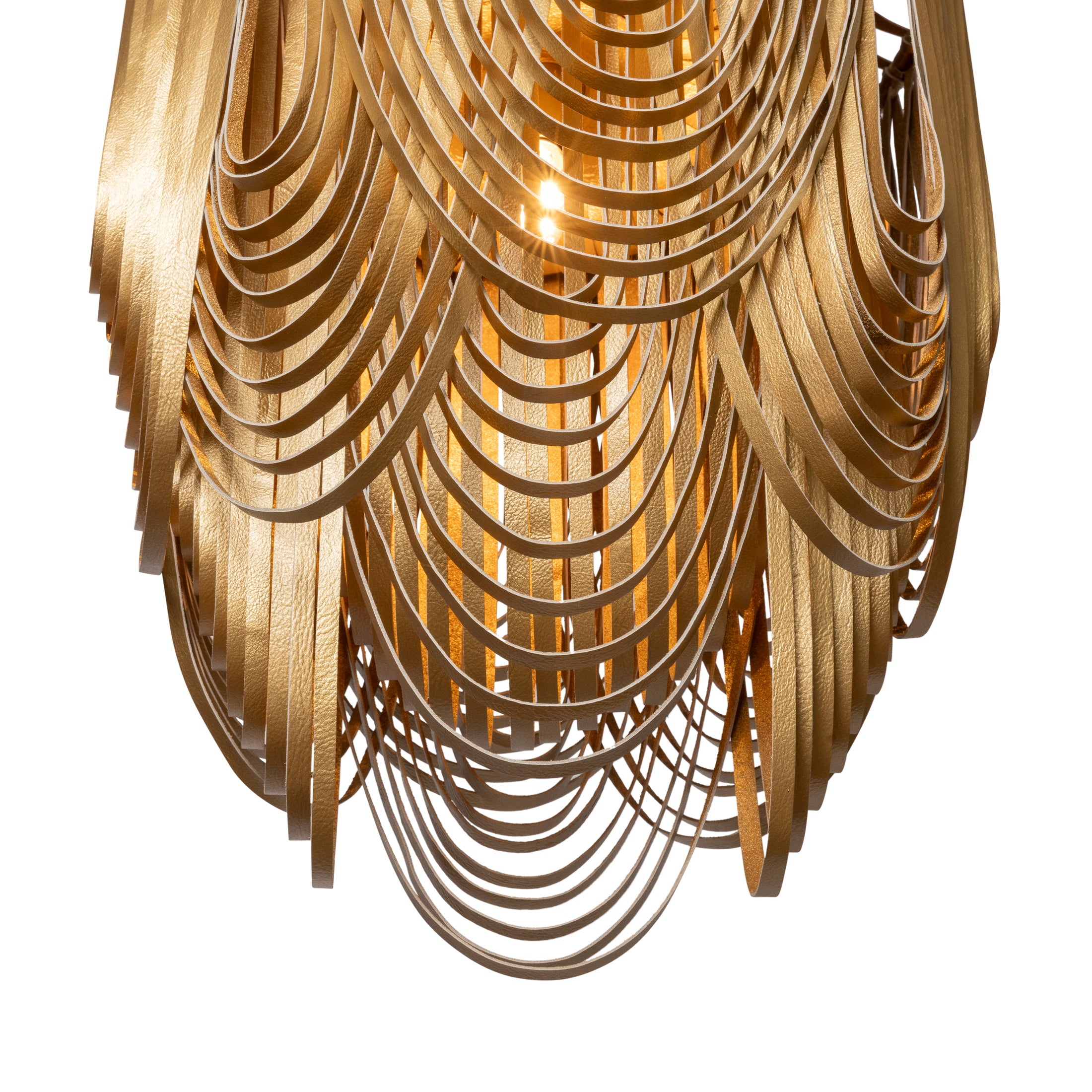 Small Round Whisper with Crown Leather Chandelier in Metallic Leather