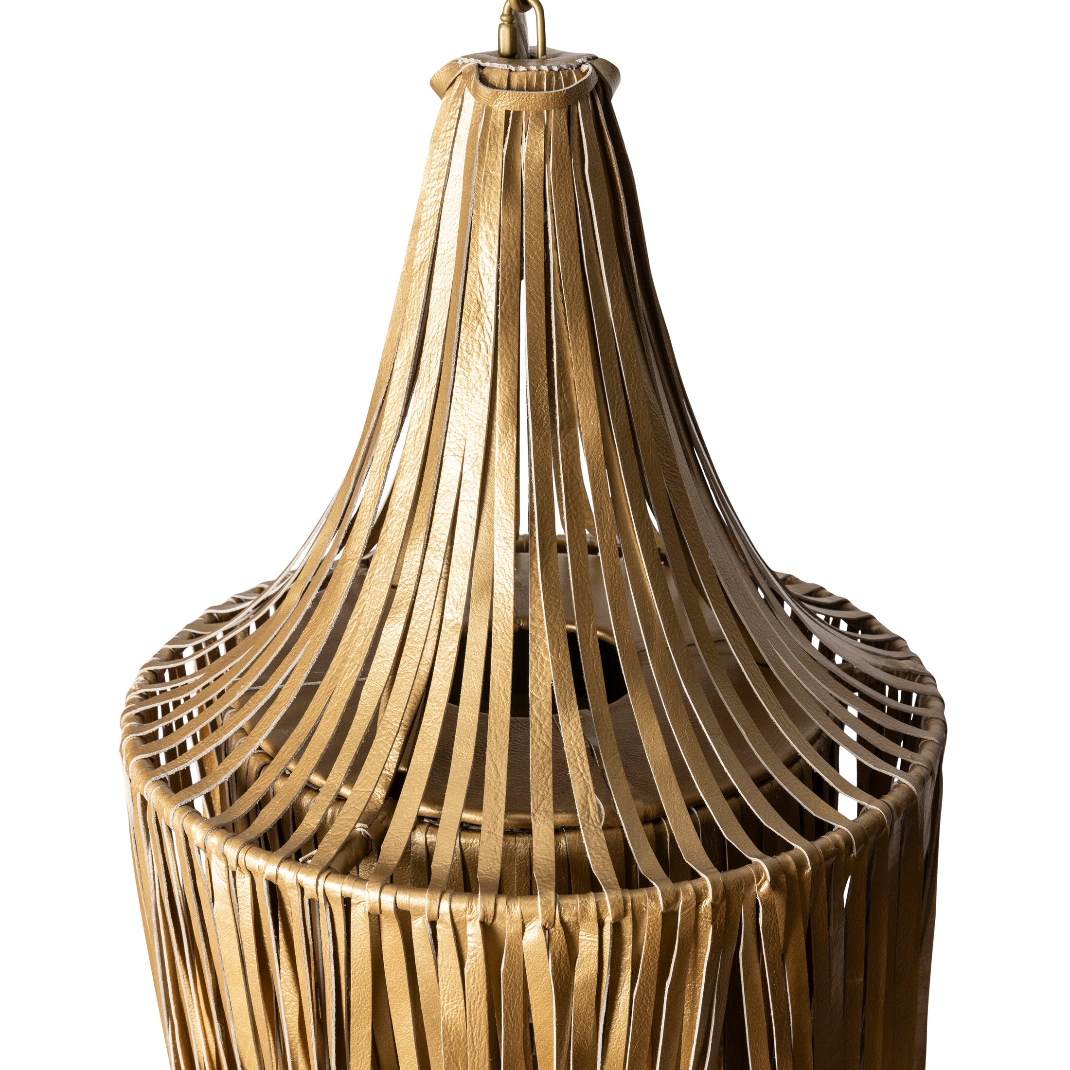 Small Round Whisper with Crown Leather Chandelier in Metallic Leather