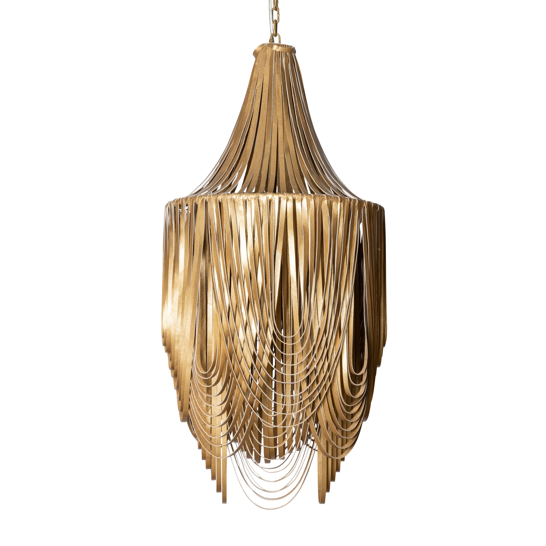 Small Round Whisper with Crown Leather Chandelier in Metallic Leather