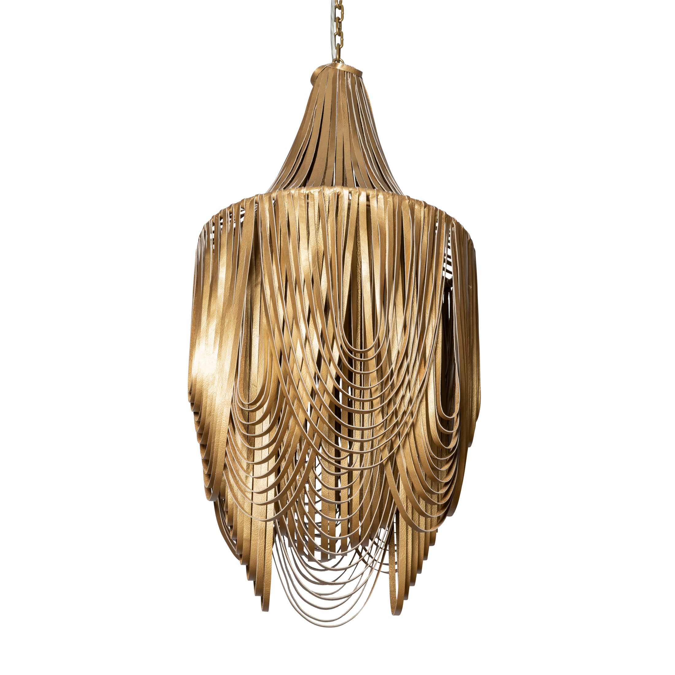 Small Round Whisper with Crown Leather Chandelier in Metallic Leather