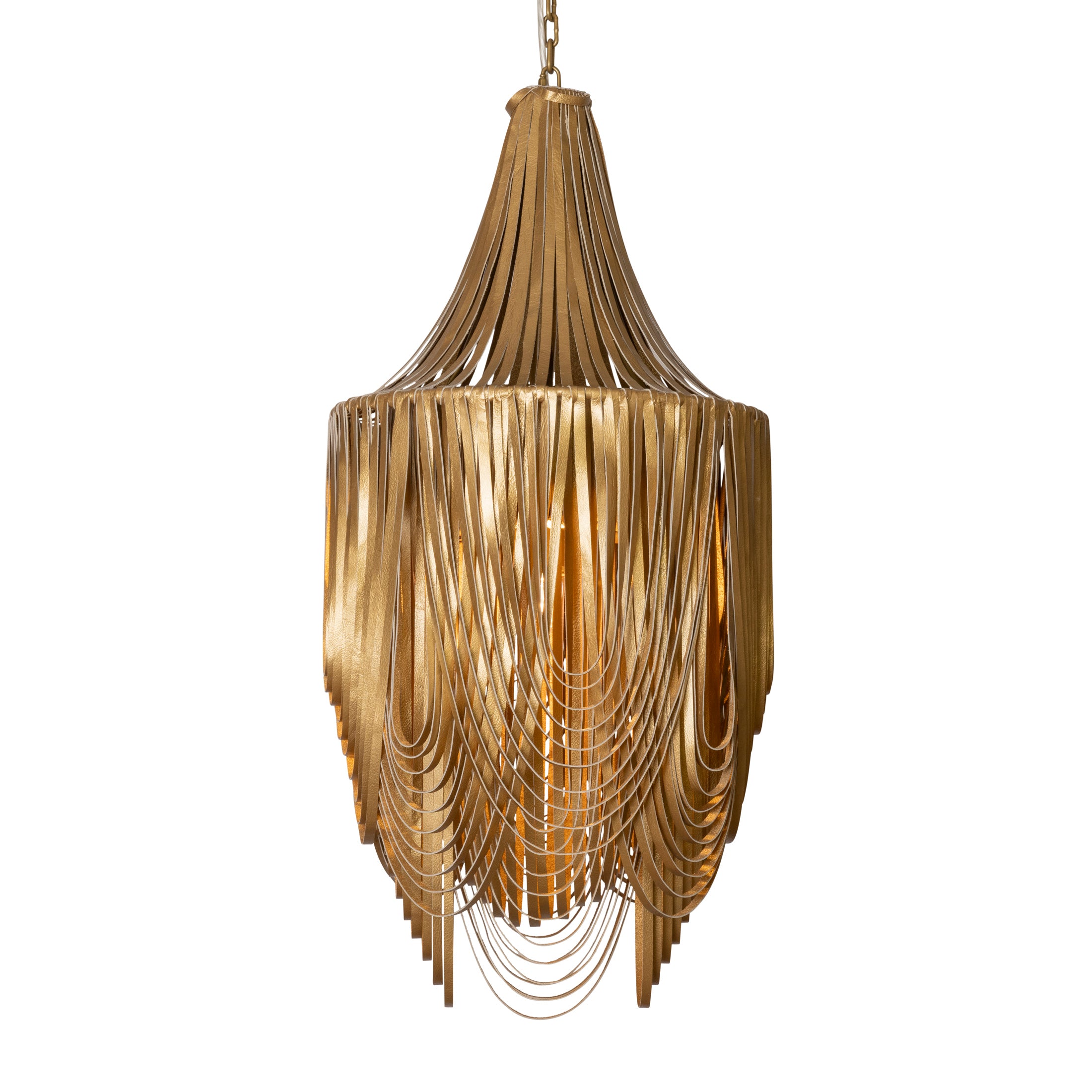 Small Round Whisper with Crown Leather Chandelier in Metallic Leather